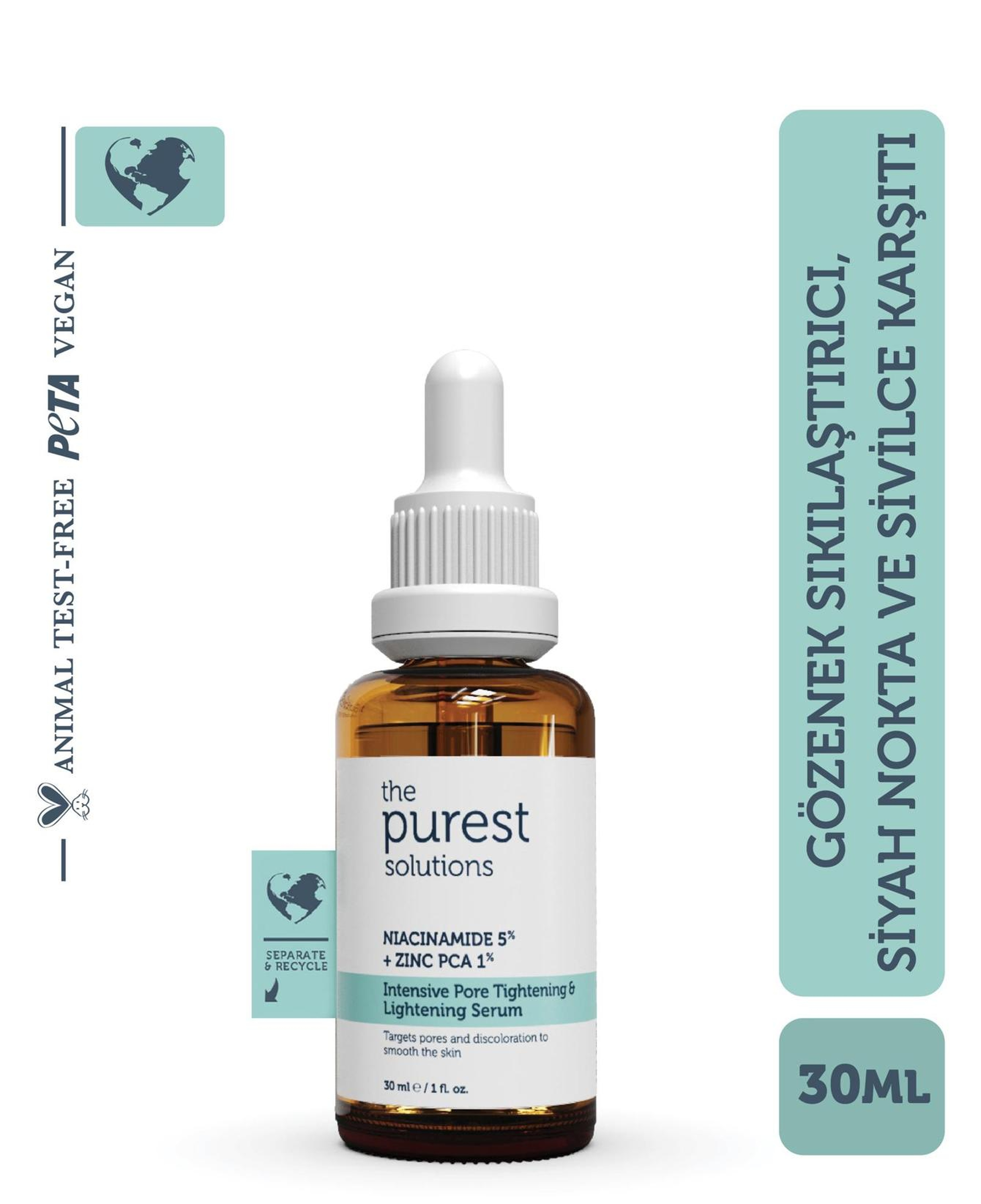 The Purest Solutions Gözenek, Siyah Nokta Ve Akne (sivilce) Giderici Bakım Serumu (niacinamide 5% + Zınc Pca 1%) 30 ML