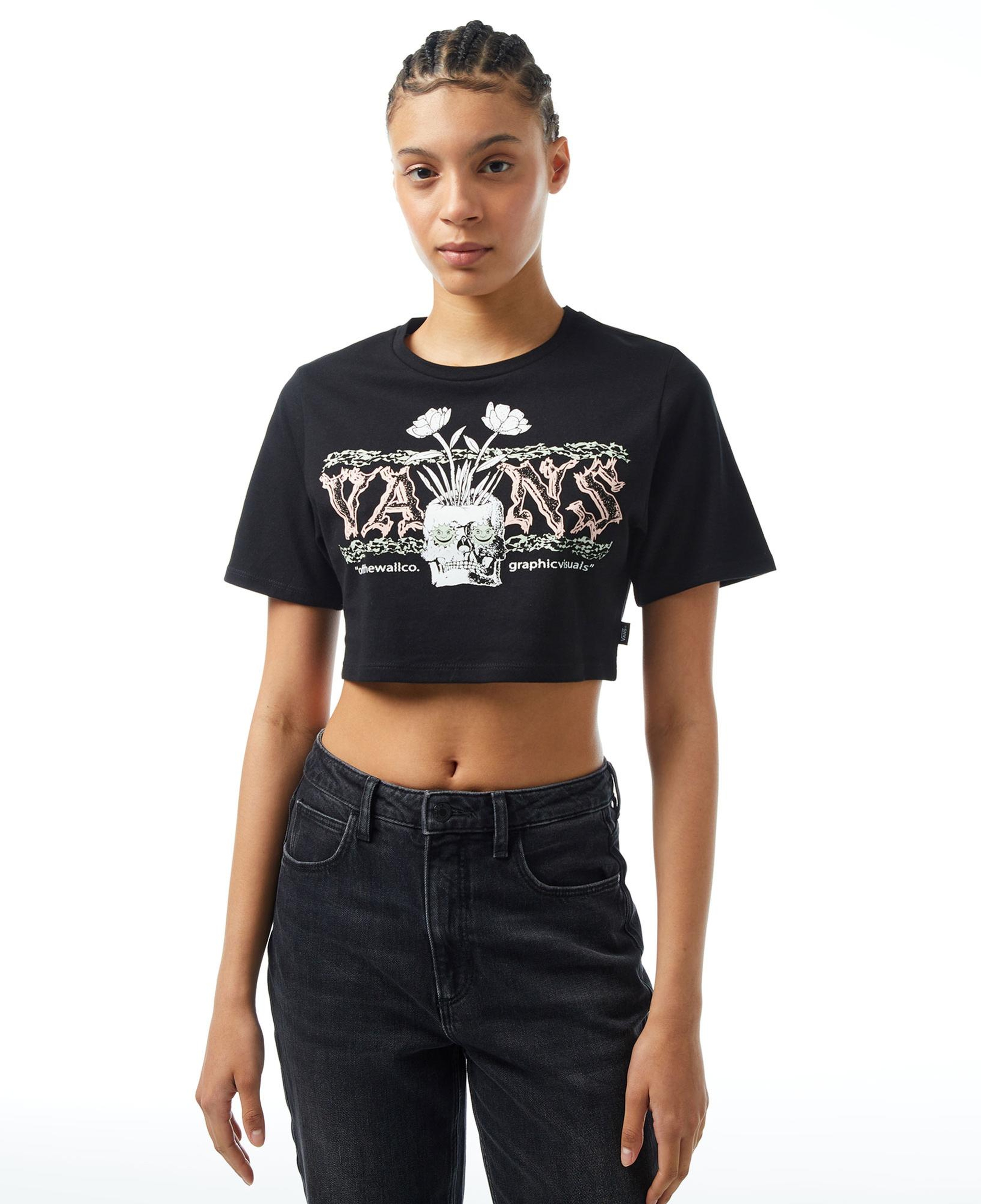 Vans Growing ideas Crew Crop ii Kadın Siyah T-Shirt