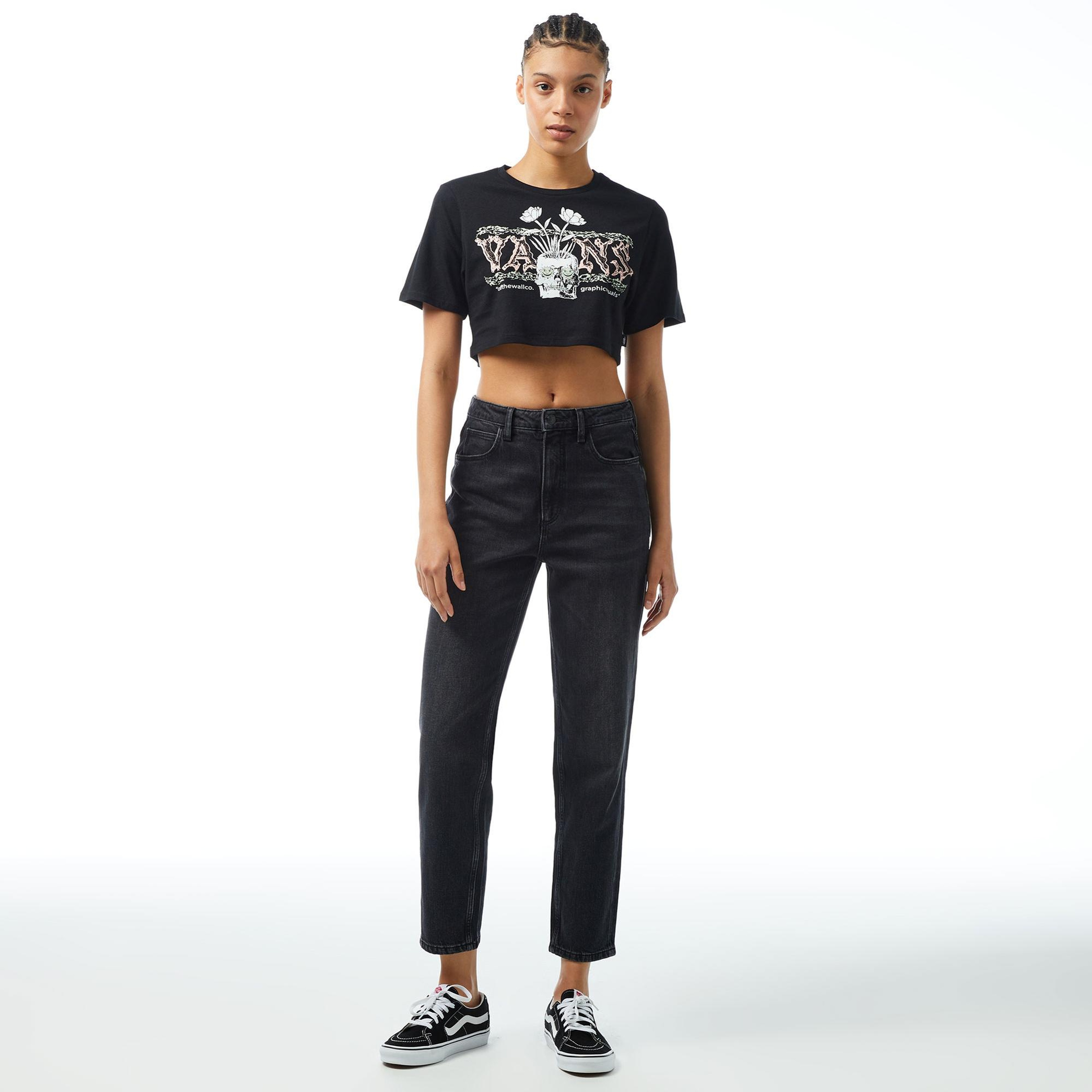 Vans Growing ideas Crew Crop ii Kadın Siyah T-Shirt