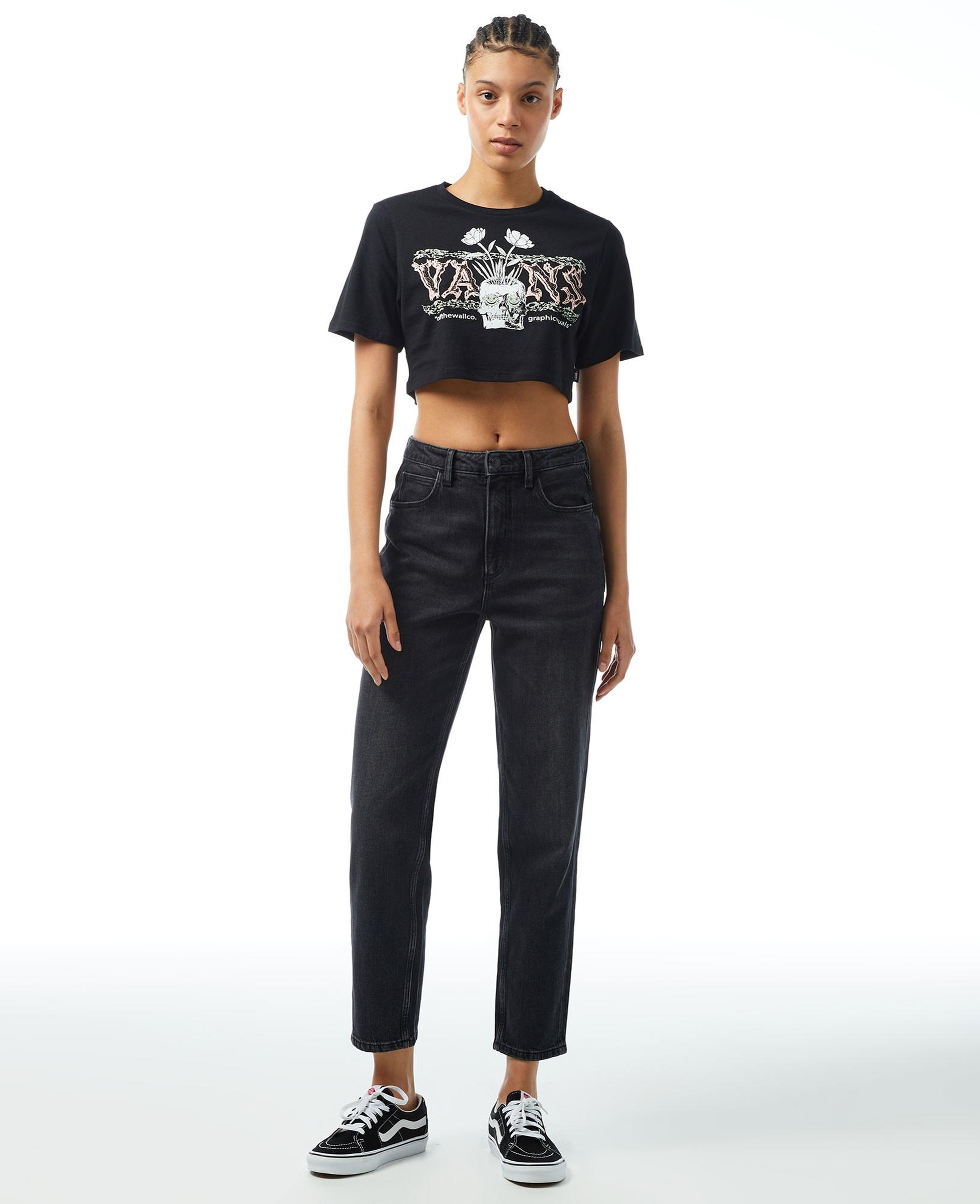 Vans Growing ideas Crew Crop ii Kadın Siyah T-Shirt