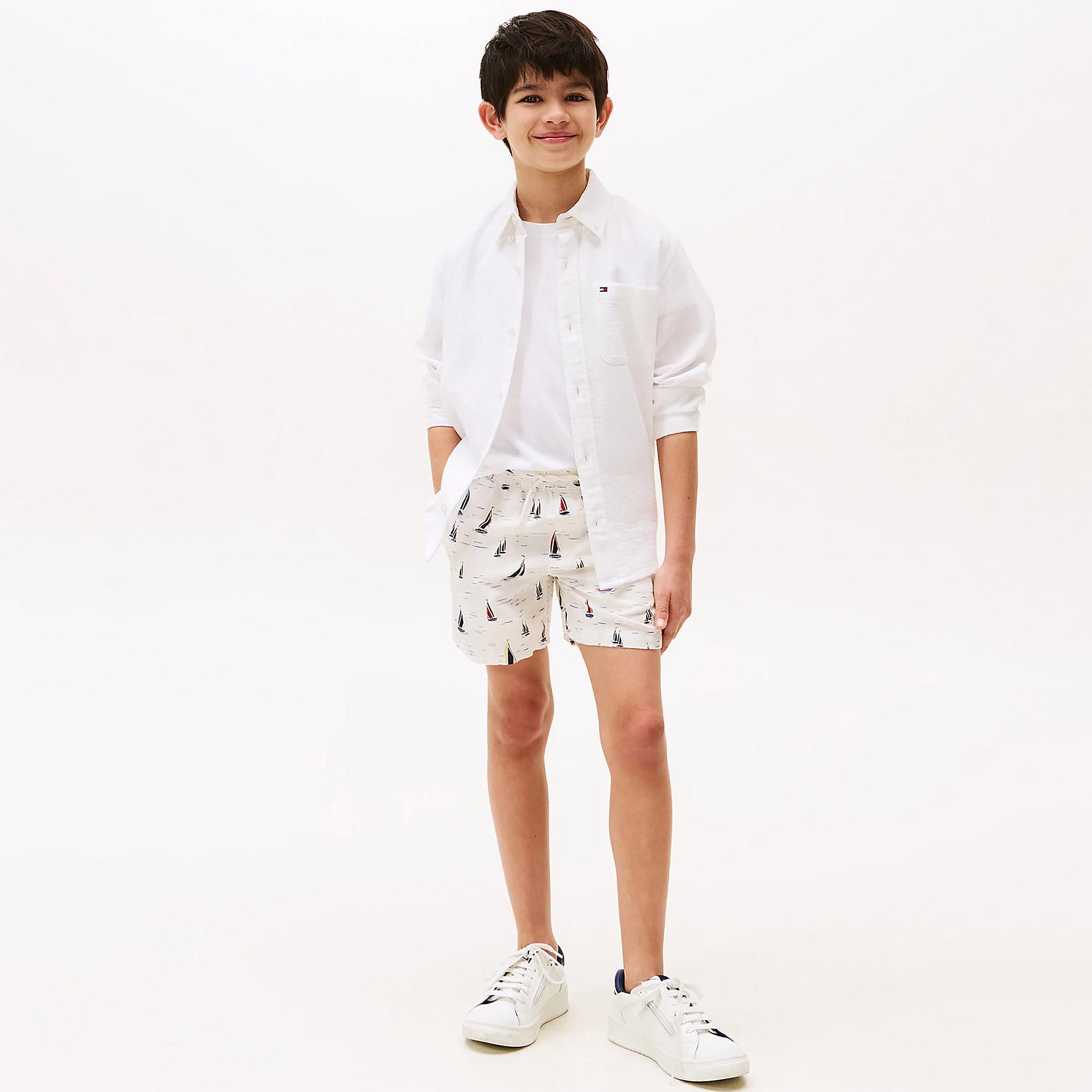 Tommy Hilfiger Print Linen Çocuk Beyaz Mayo