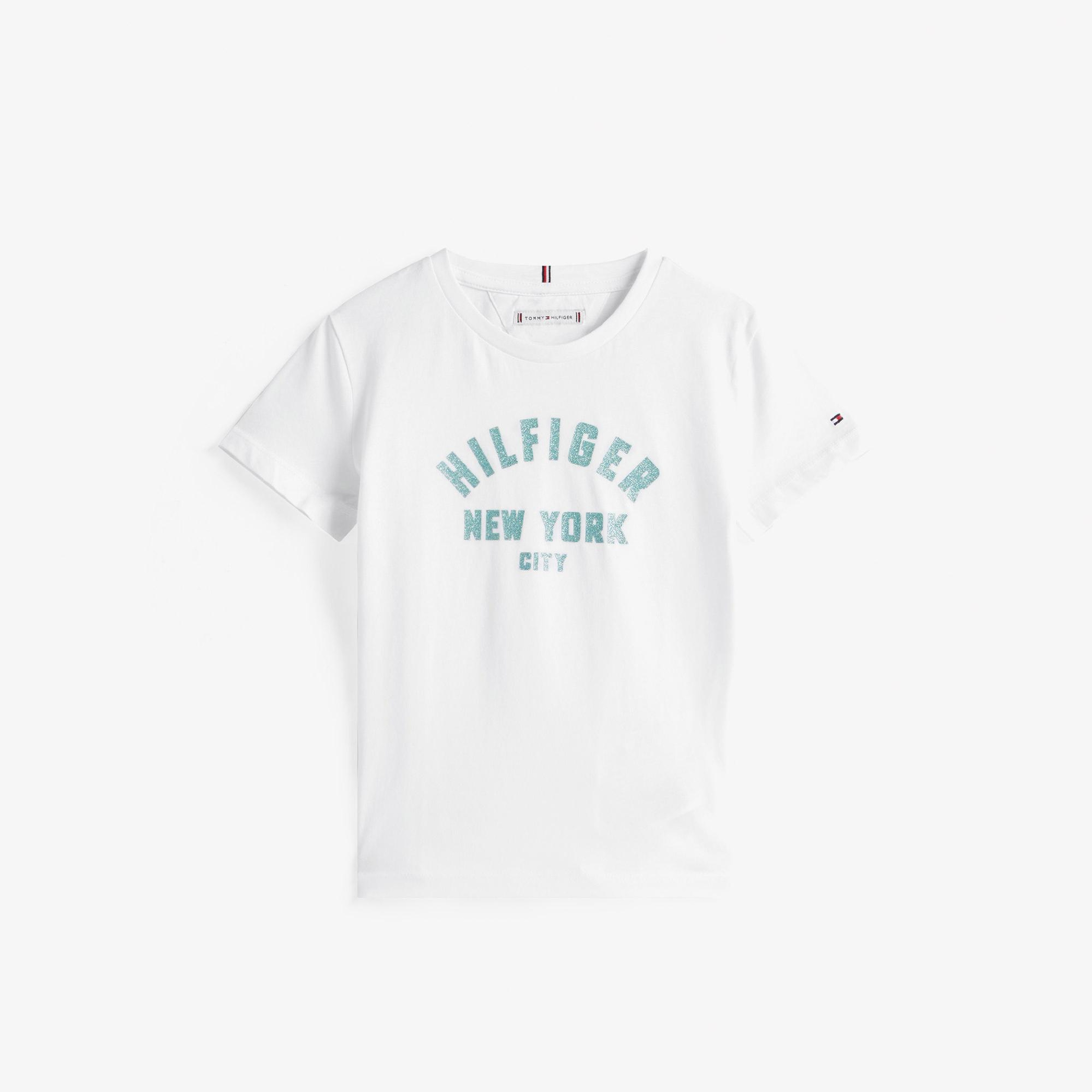 Tommy Hilfiger Glitter Curve NYC Logo Çocuk Beyaz T-Shirt