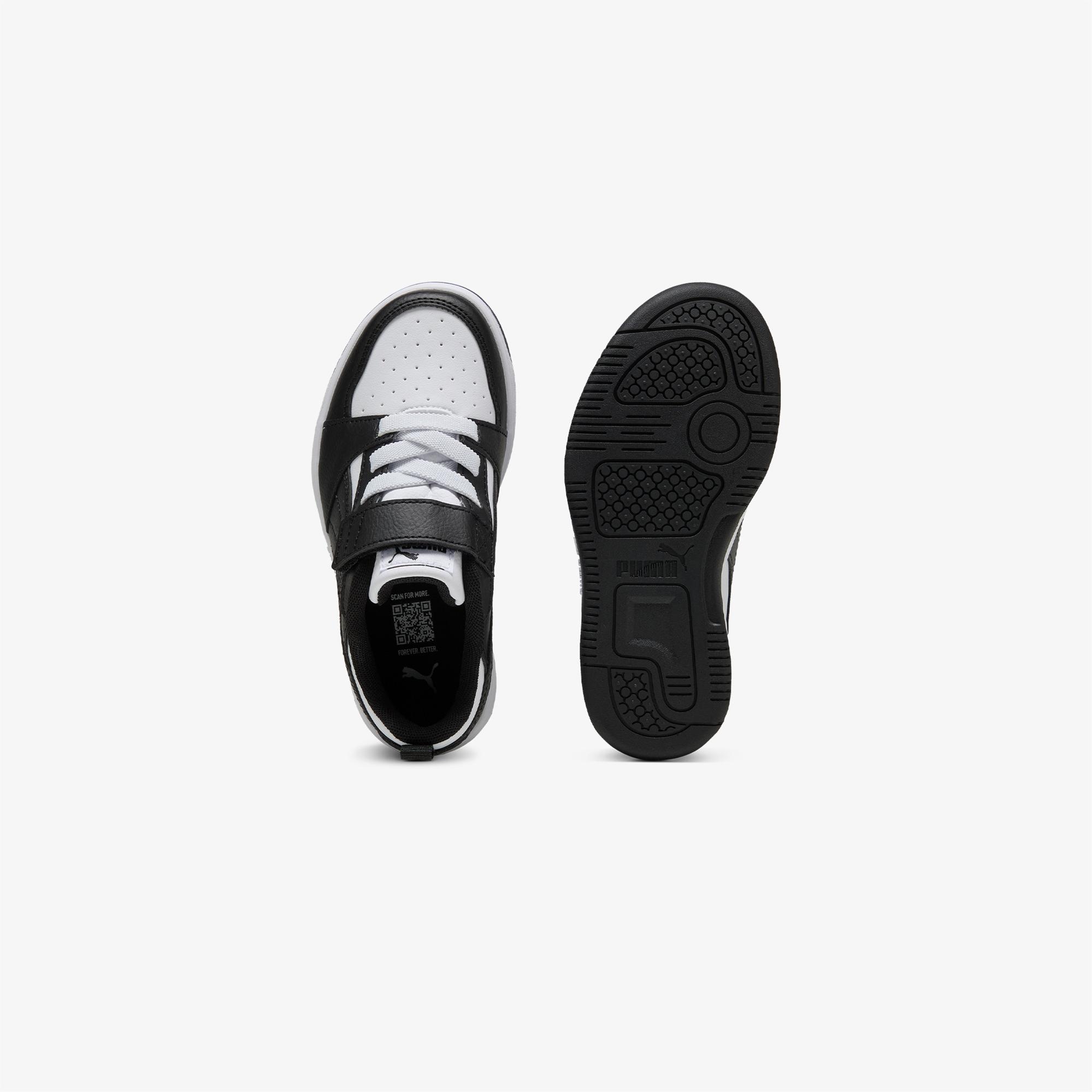 Puma Rebound V6 Low Çocuk Siyah Beyaz Spor Ayakkabı