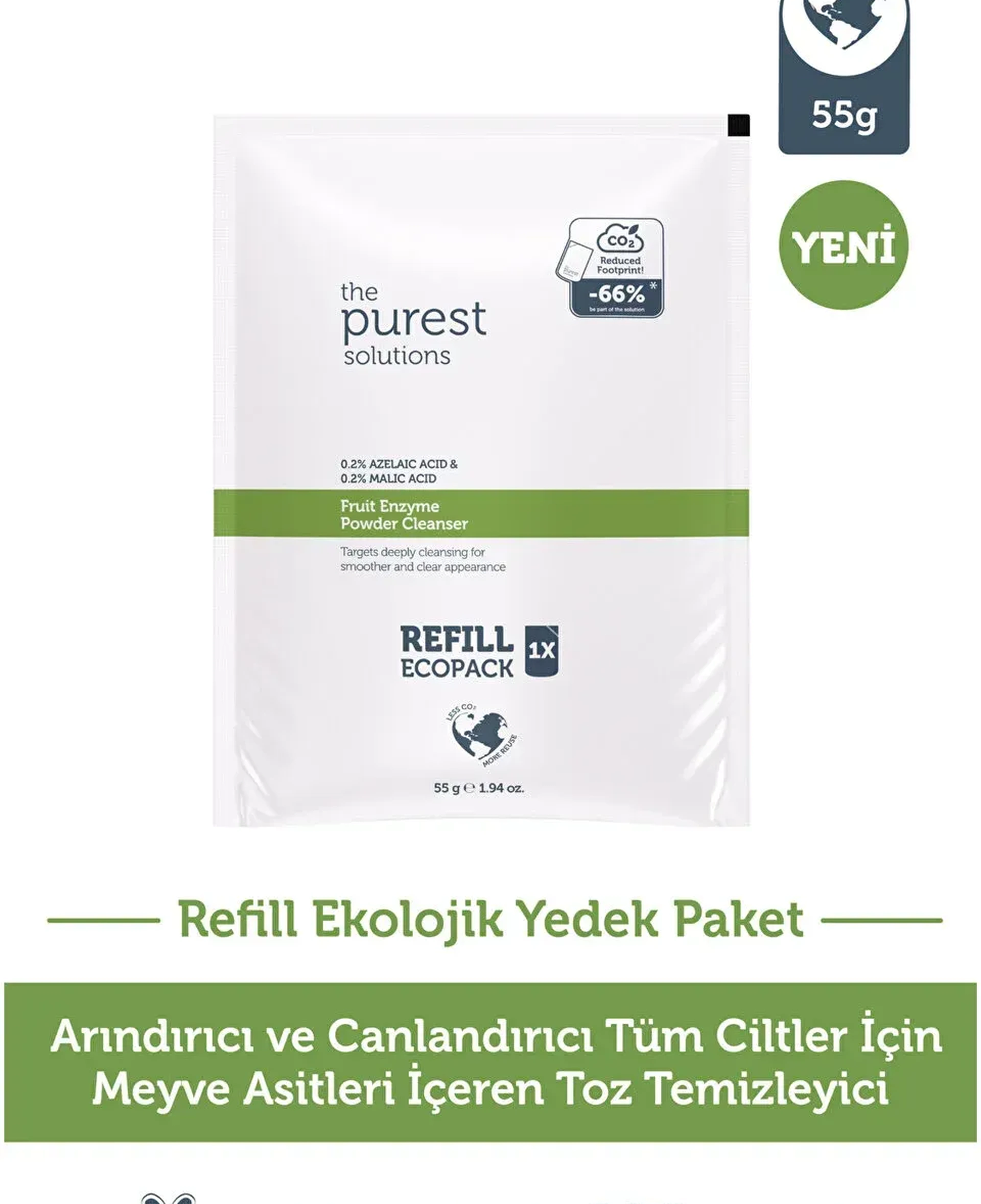 Refill Ekolojik Yedek Paket- Azelaik Asit Ve Malik Asit Enzim Toz Temizleyici 55 Gr