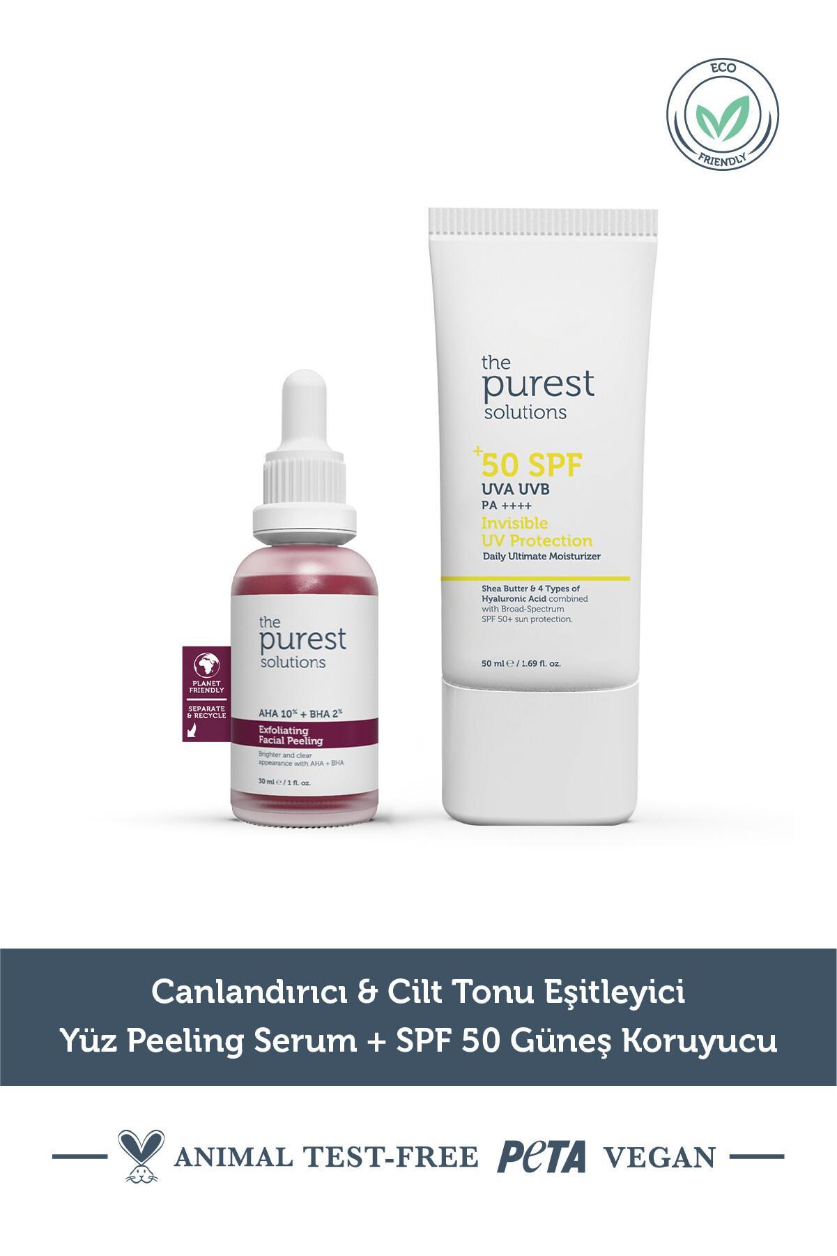 The Purest Solutions Canlandırıcı & Cilt Tonu Eşitleyici Yüz Peeling Serum + SPF+50 Güneş Koruyucu