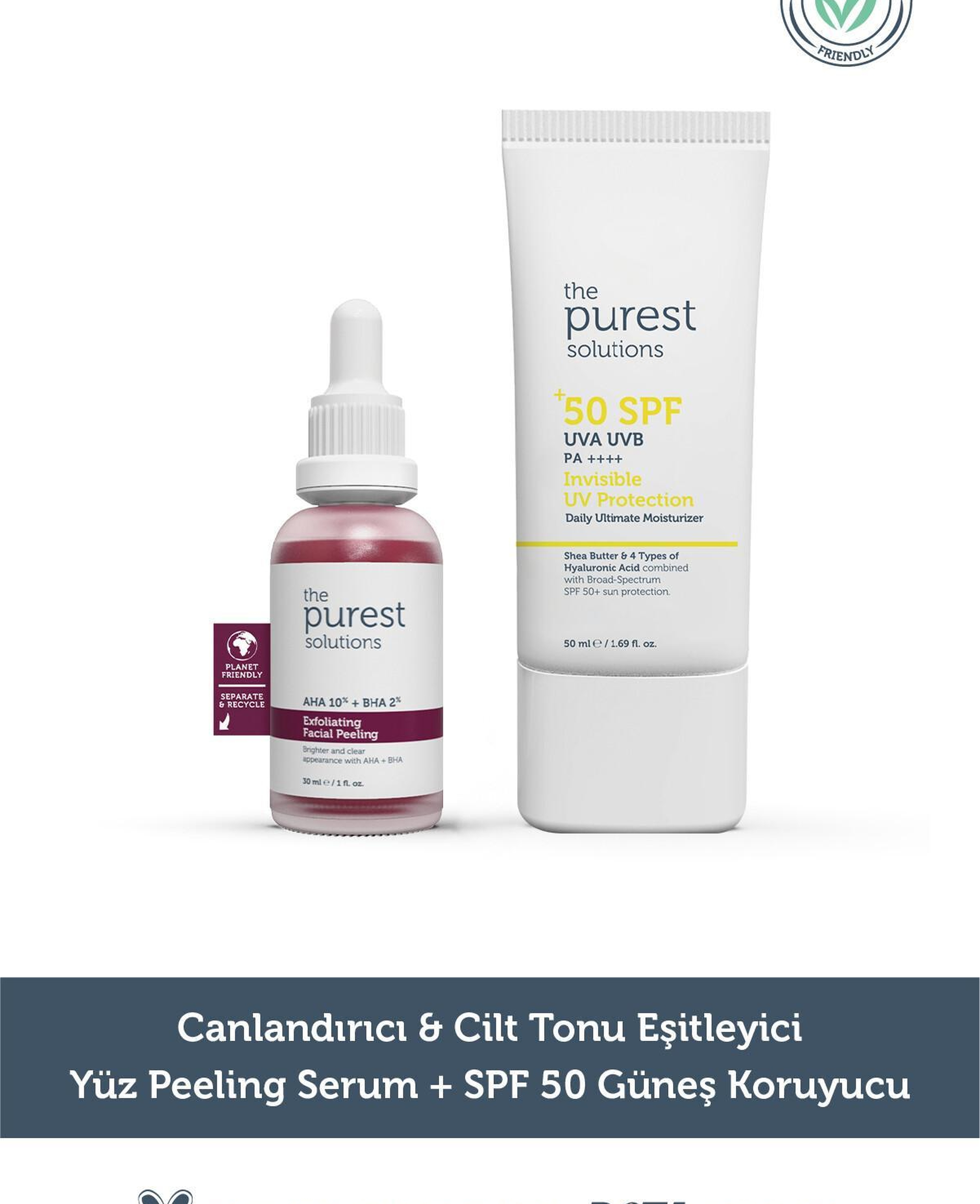 The Purest Solutions Canlandırıcı & Cilt Tonu Eşitleyici Yüz Peeling Serum + SPF+50 Güneş Koruyucu