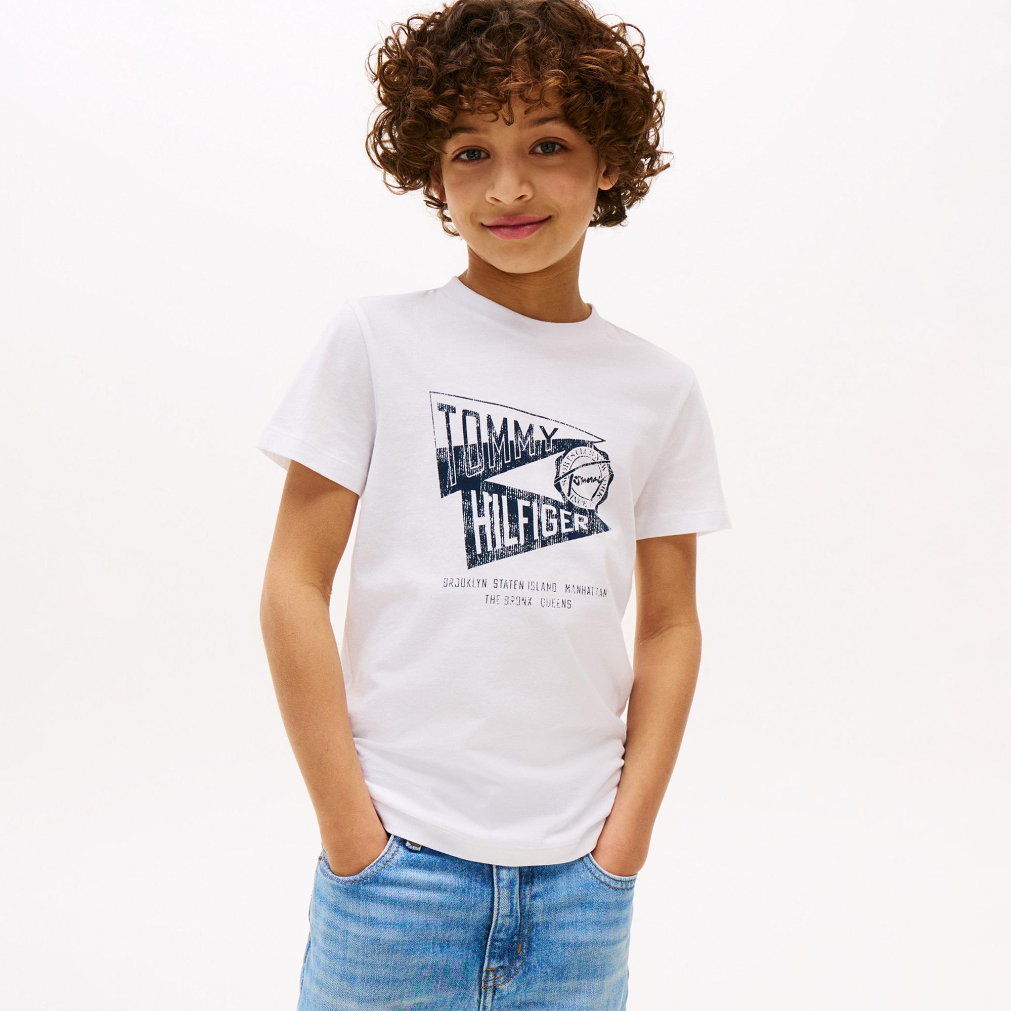Tommy Hilfiger Textured Graphic Çocuk Beyaz T-Shirt