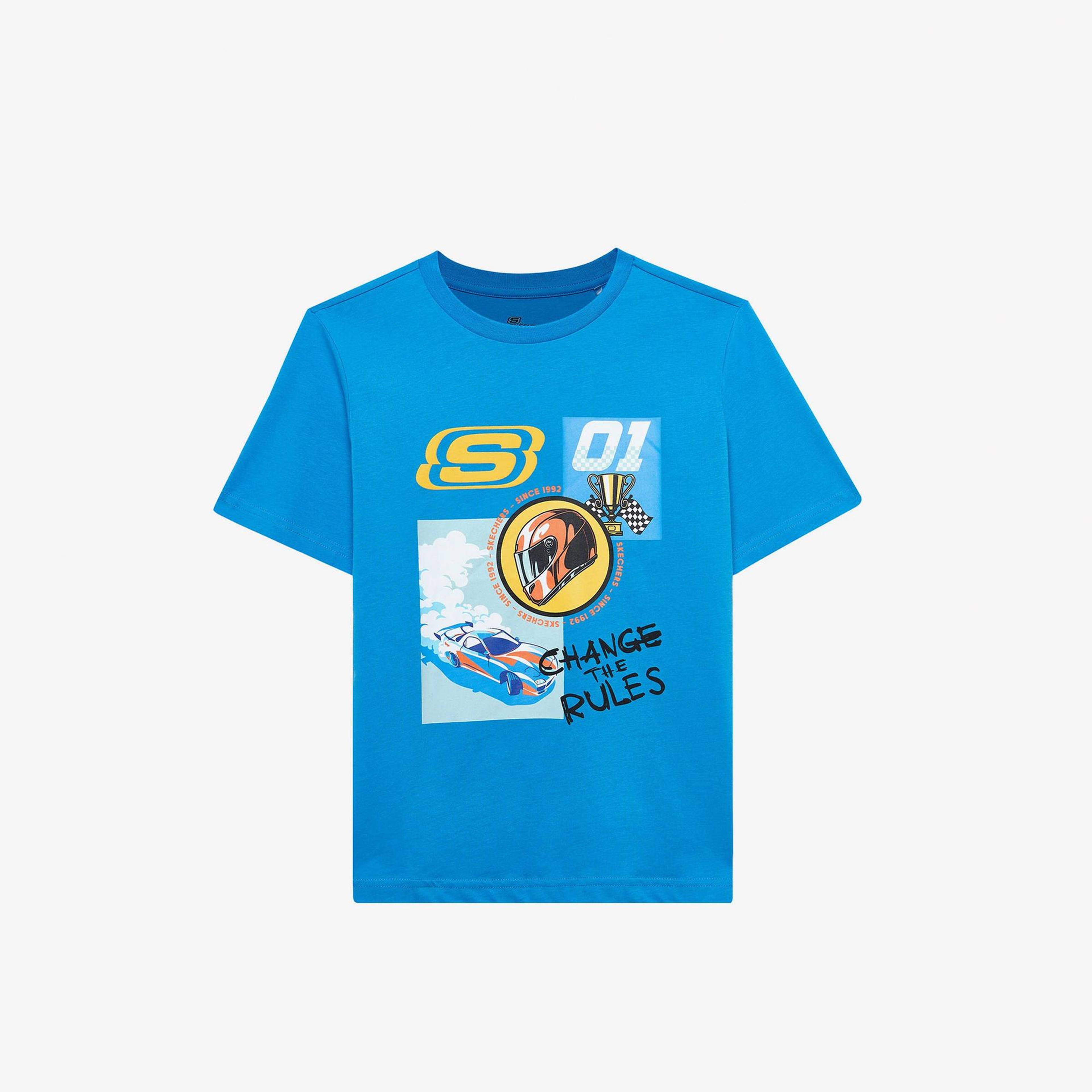 Skechers Regular Fit Baskılı Çocuk Mavi T-Shirt