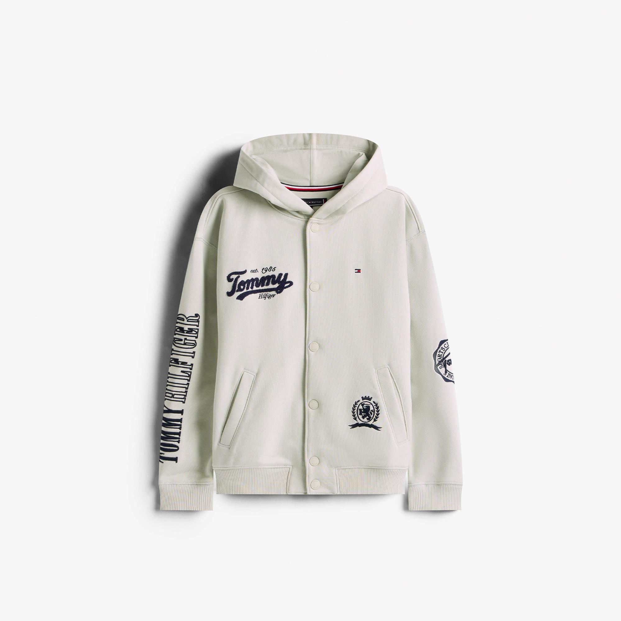 Tommy Hilfiger Varsity Graphic Snap Button Çocuk Bej Sweatshirt