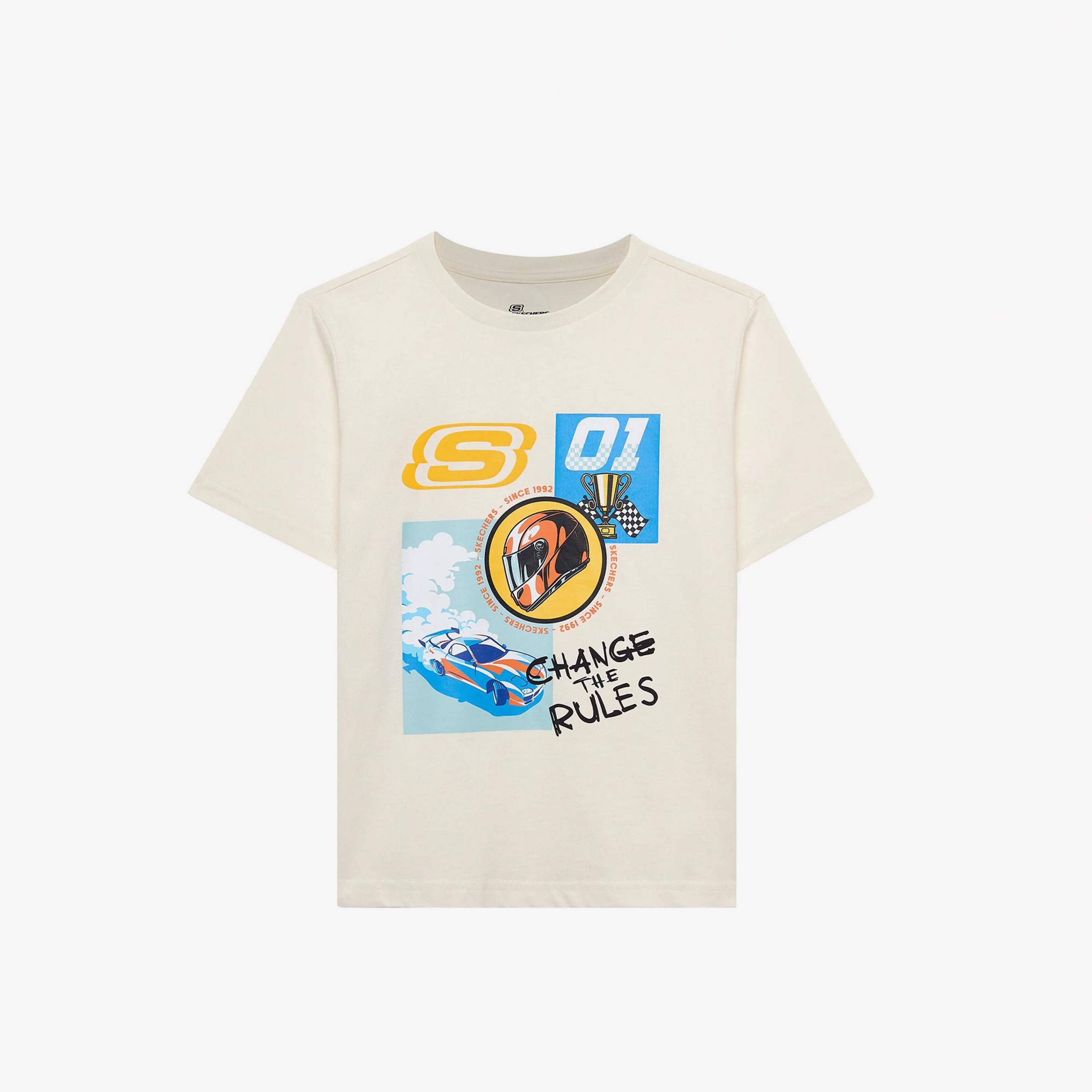 Skechers Regular Fit Baskılı Çocuk Beyaz T-Shirt