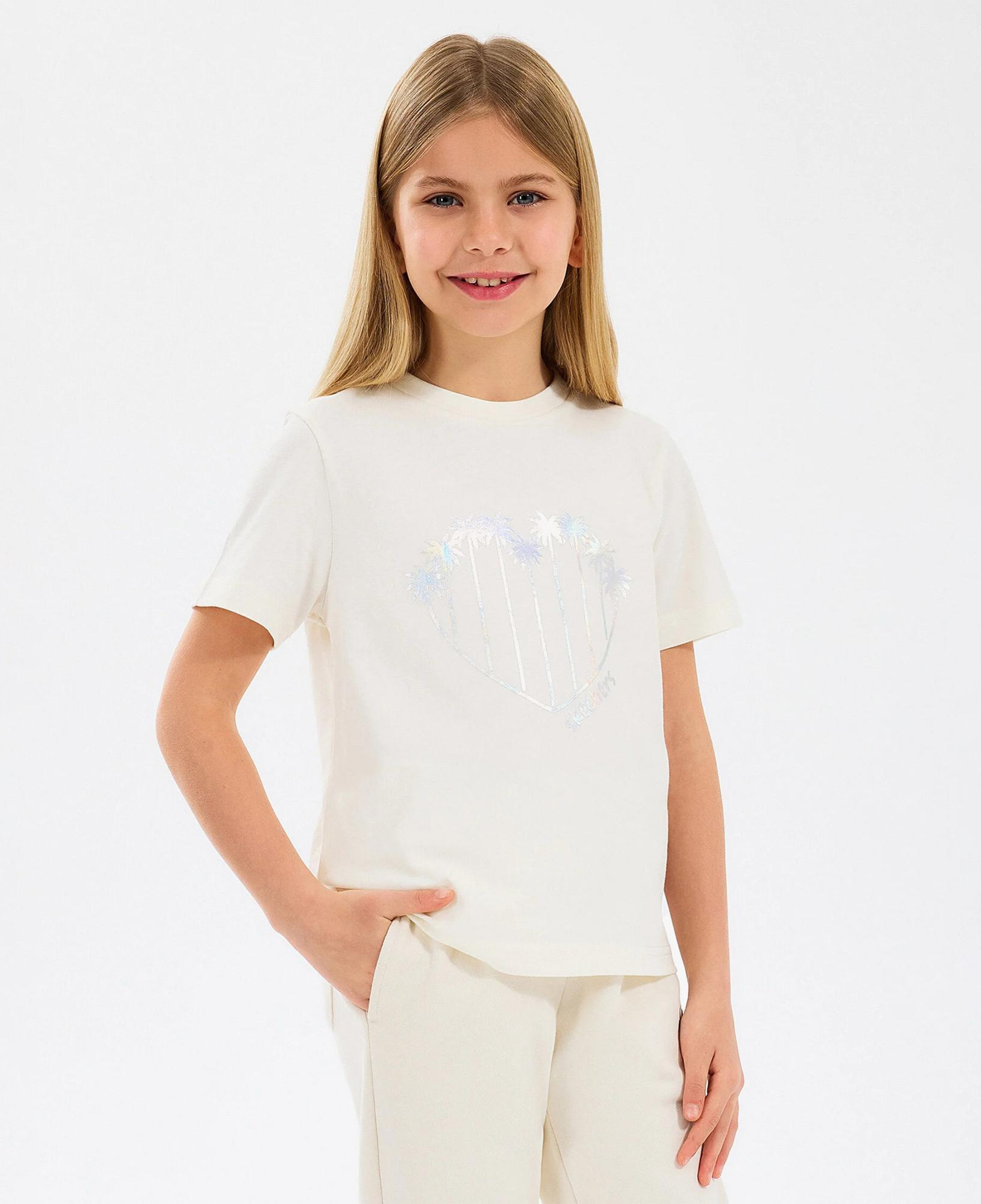 Skechers Regular Fit Baskılı Çocuk Beyaz T-Shirt