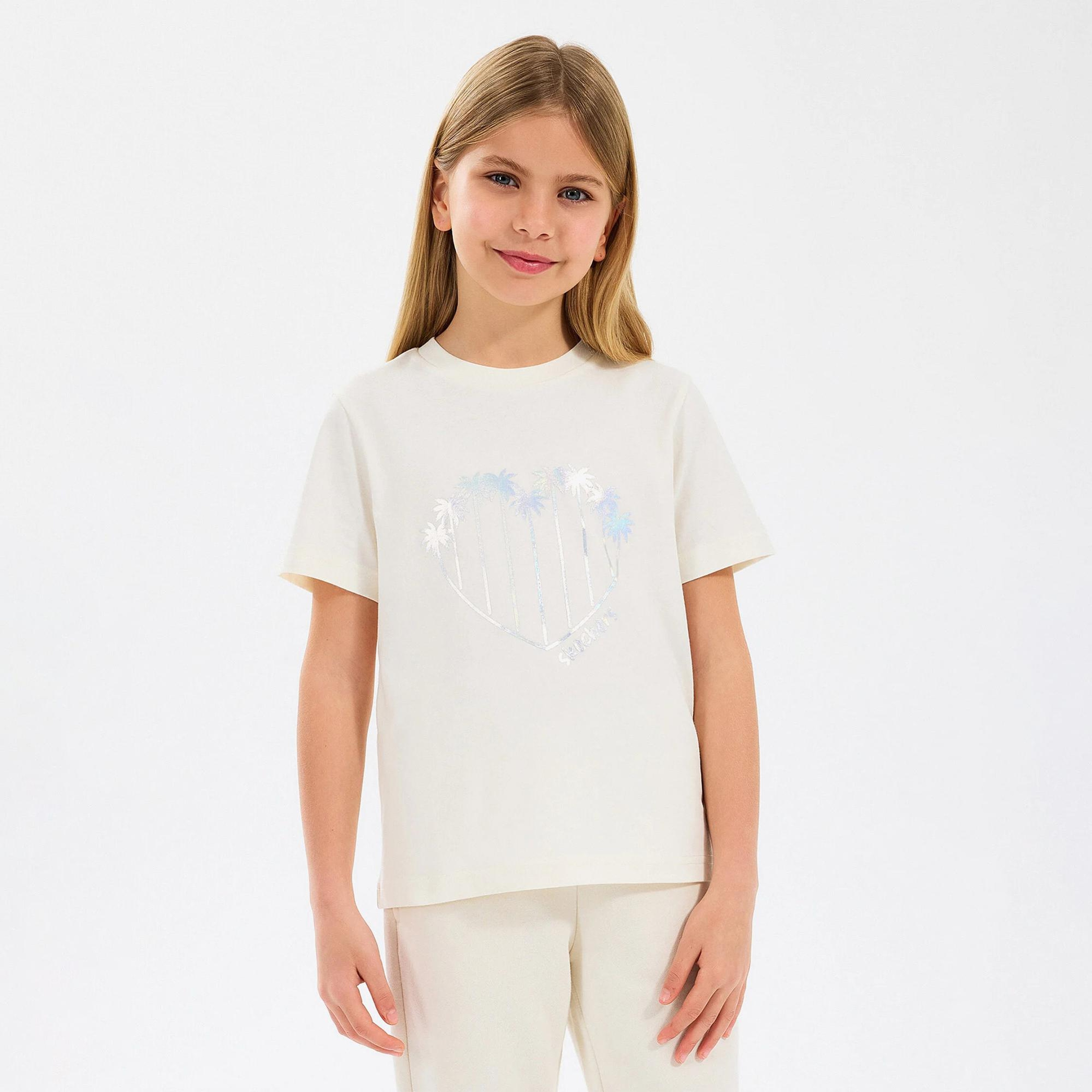 Skechers Regular Fit Baskılı Çocuk Beyaz T-Shirt