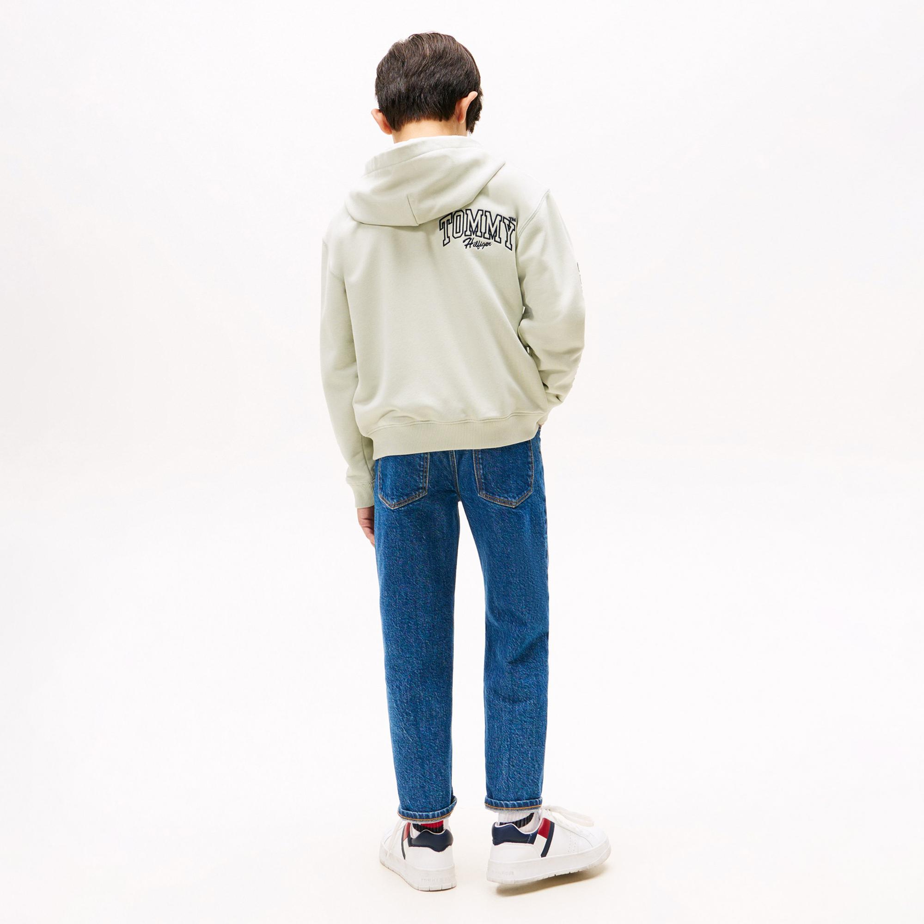 Tommy Hilfiger Varsity Graphic Snap Button Çocuk Bej Sweatshirt