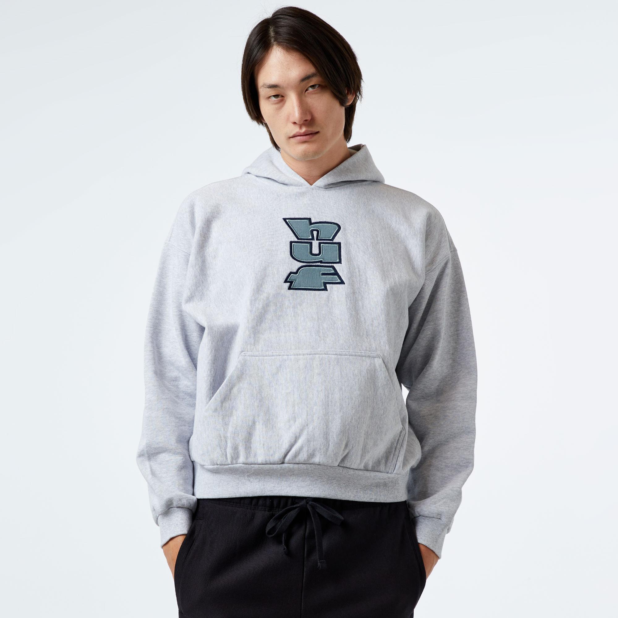 HUF Benton Heavyweight Fleece Erkek Gri Hoodie