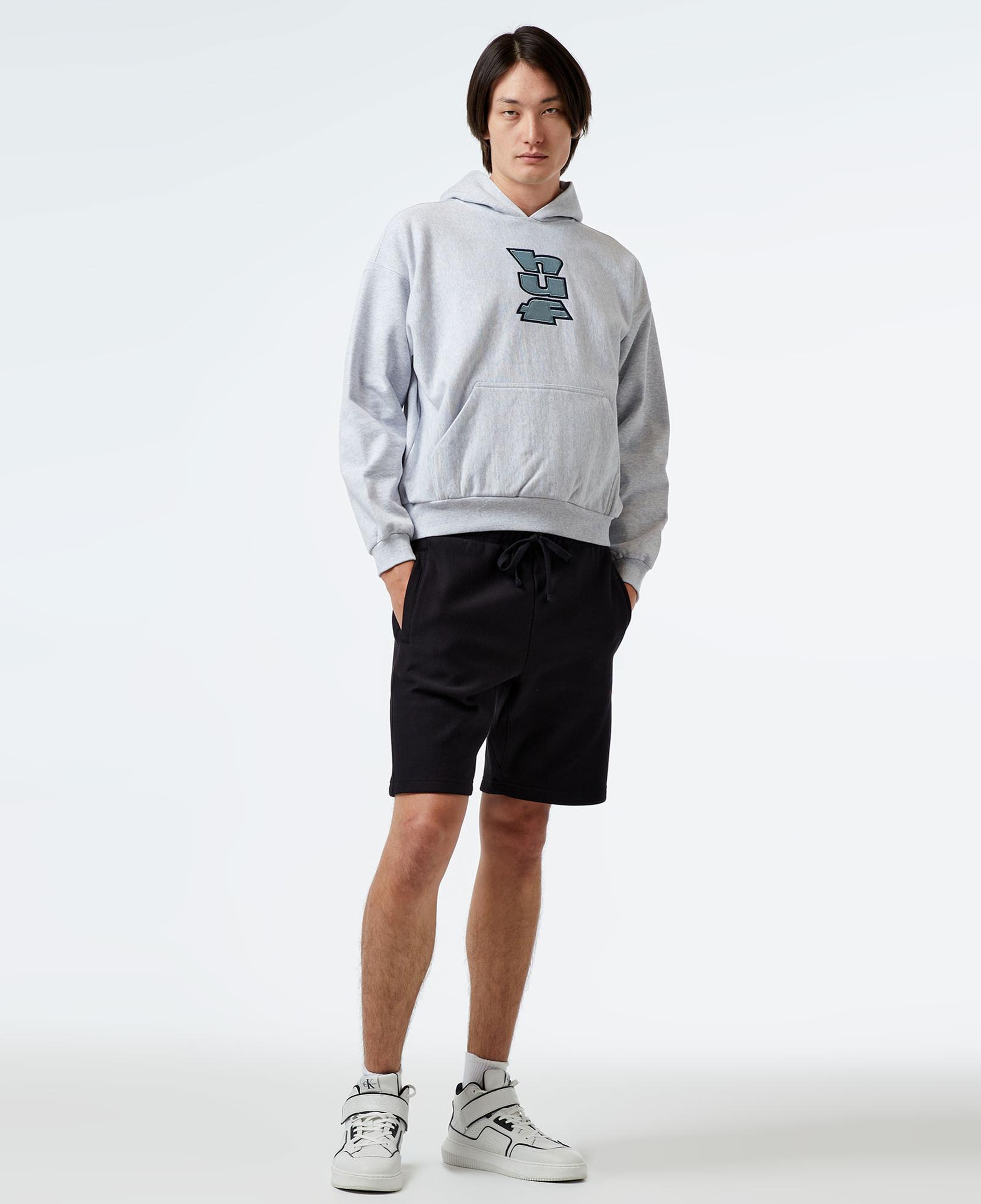HUF Benton Heavyweight Fleece Erkek Gri Hoodie
