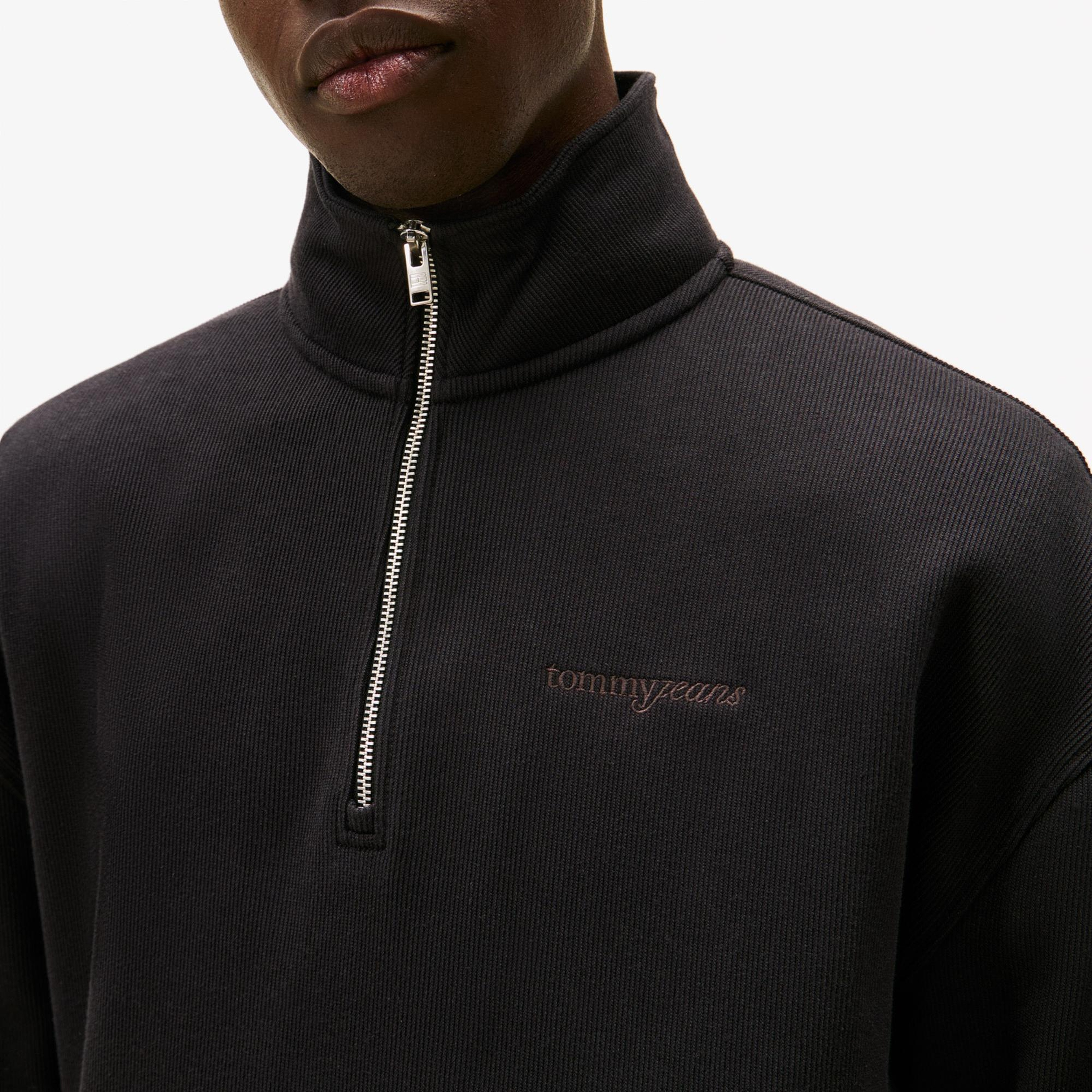 Tommy Hilfiger Jeans 90s Script Rib Fleece Erkek Siyah Sweatshirt