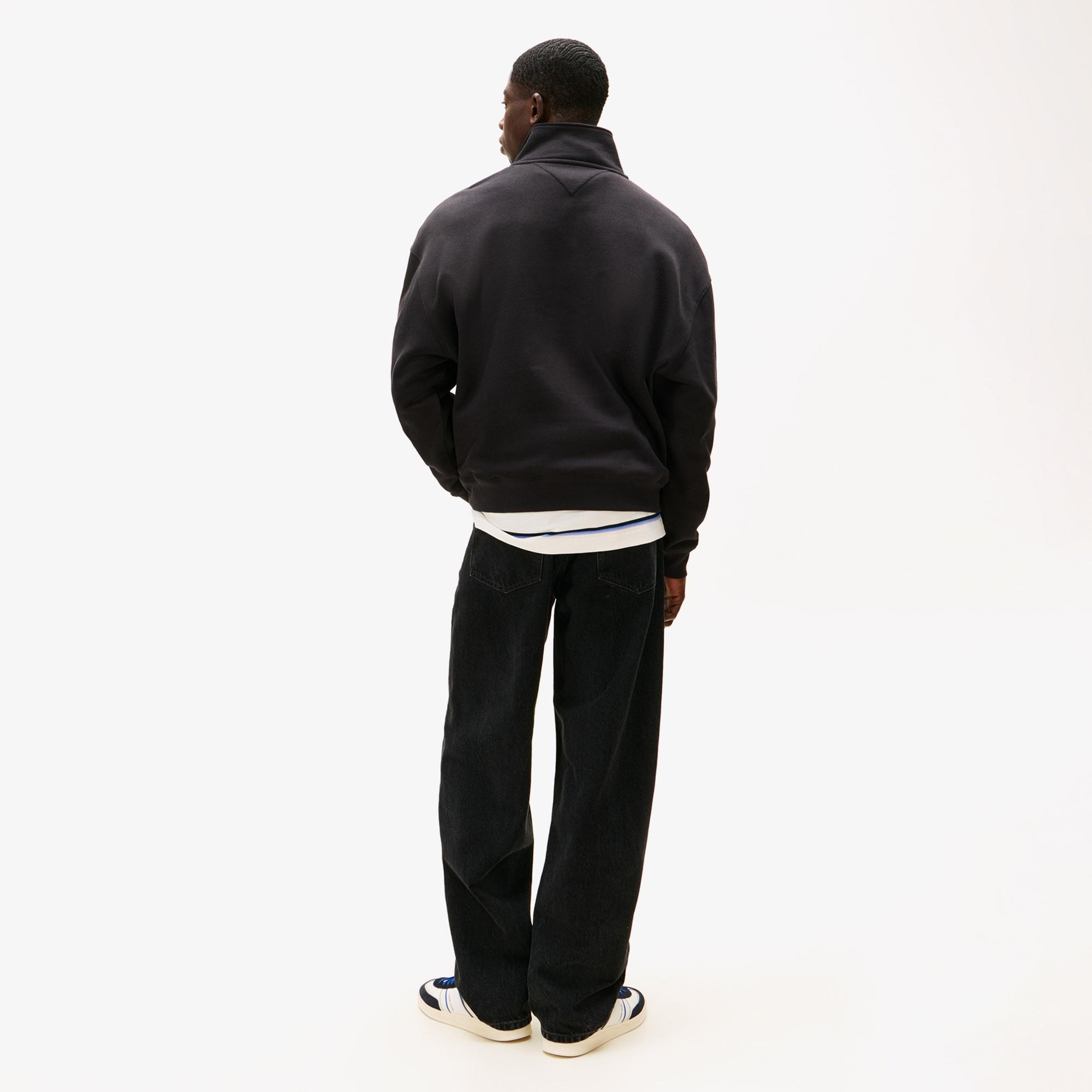 Tommy Hilfiger Jeans 90s Script Rib Fleece Erkek Siyah Sweatshirt