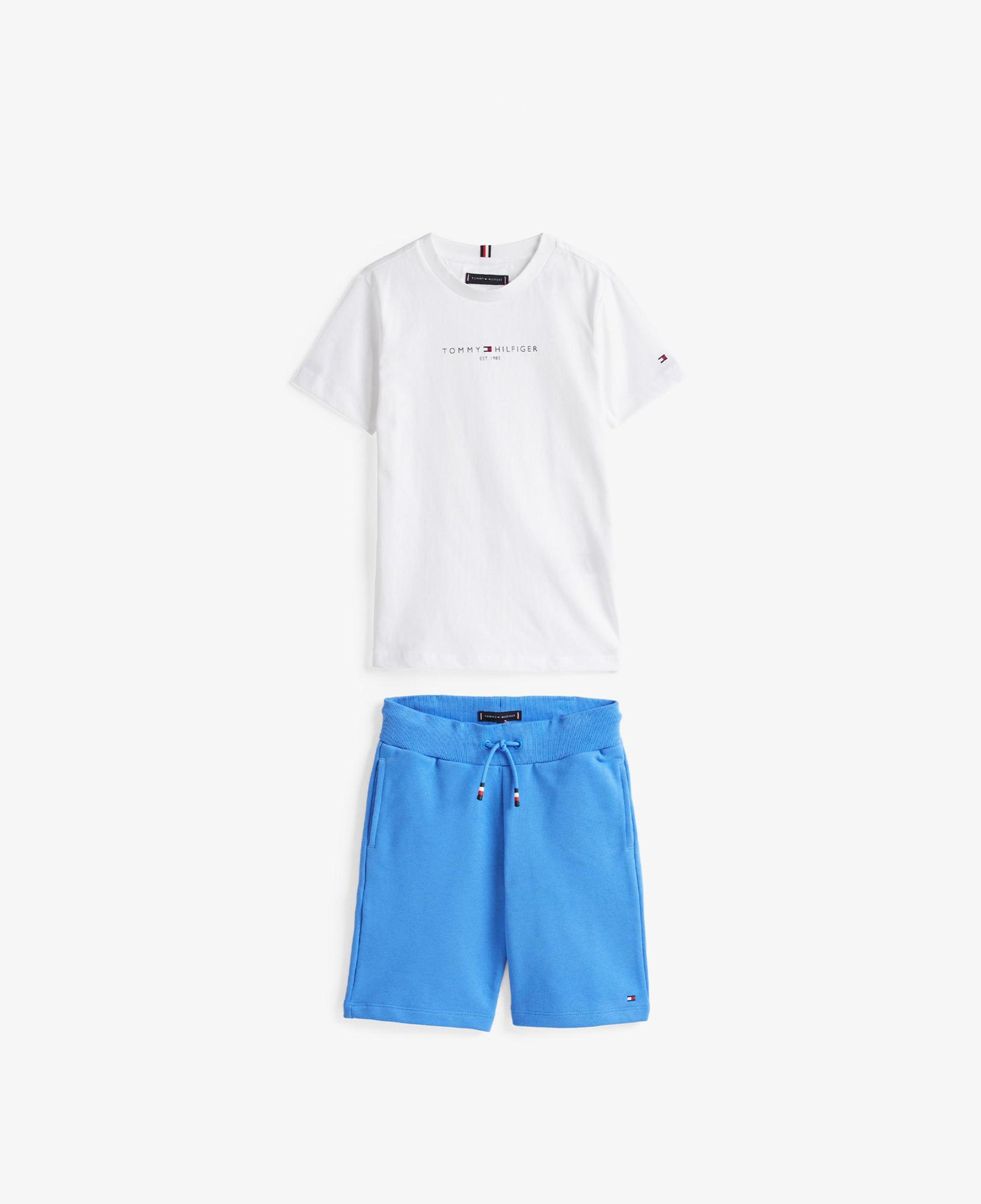 Tommy Hilfiger Baskılı Çocuk Beyaz/Mavi Şort Takım