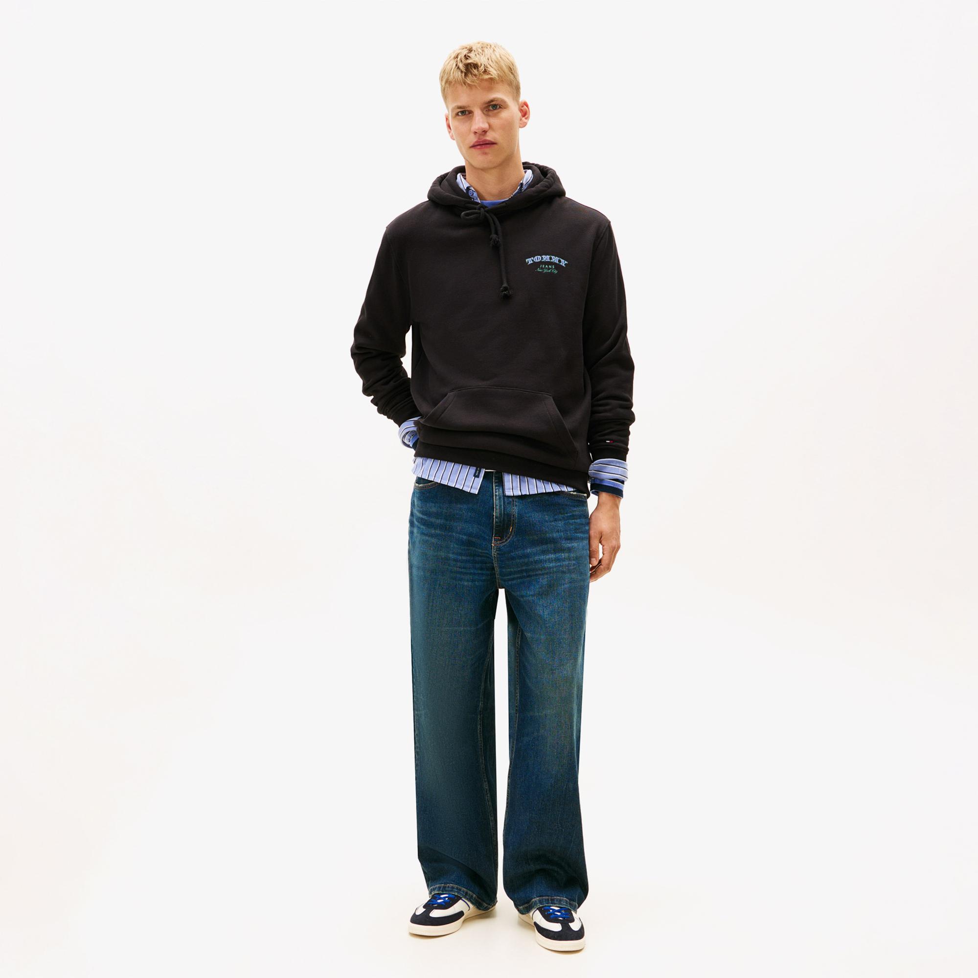 Tommy Hilfiger Jeans Regular Dollar Stack Erkek Siyah Sweatshirt