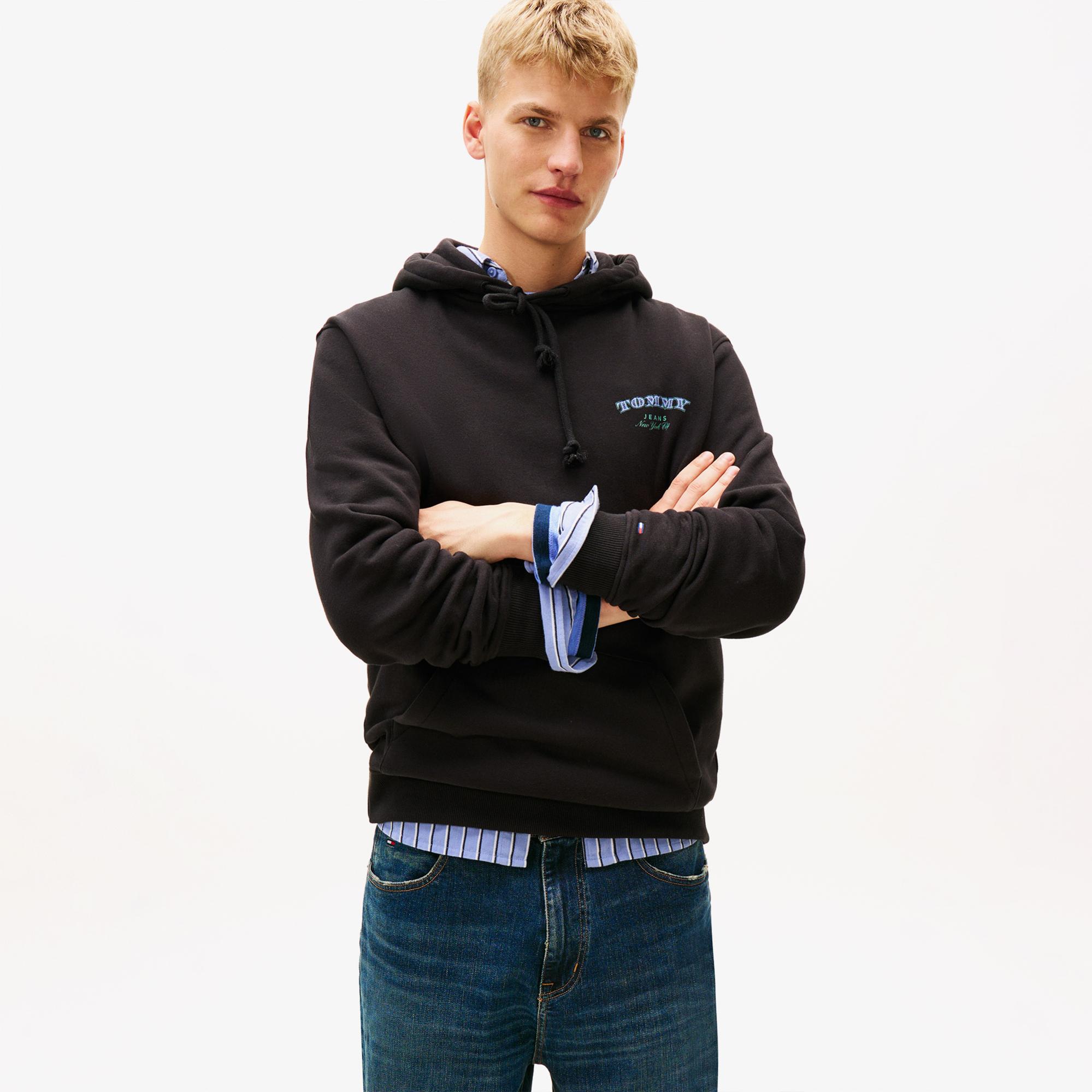 Tommy Hilfiger Jeans Regular Dollar Stack Erkek Siyah Sweatshirt