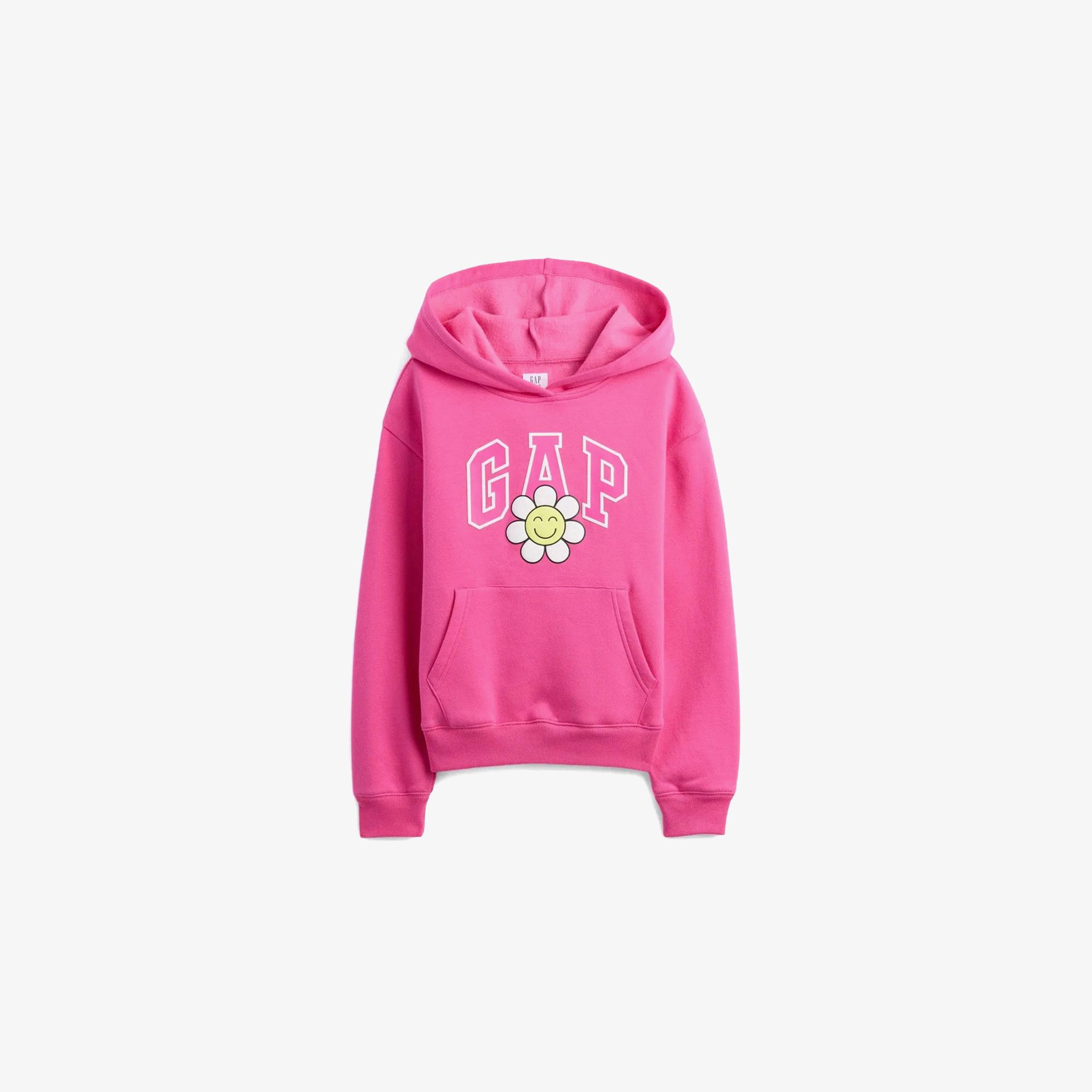 Gap Logo Çiçek Desenli Çocuk Pembe Sweatshirt