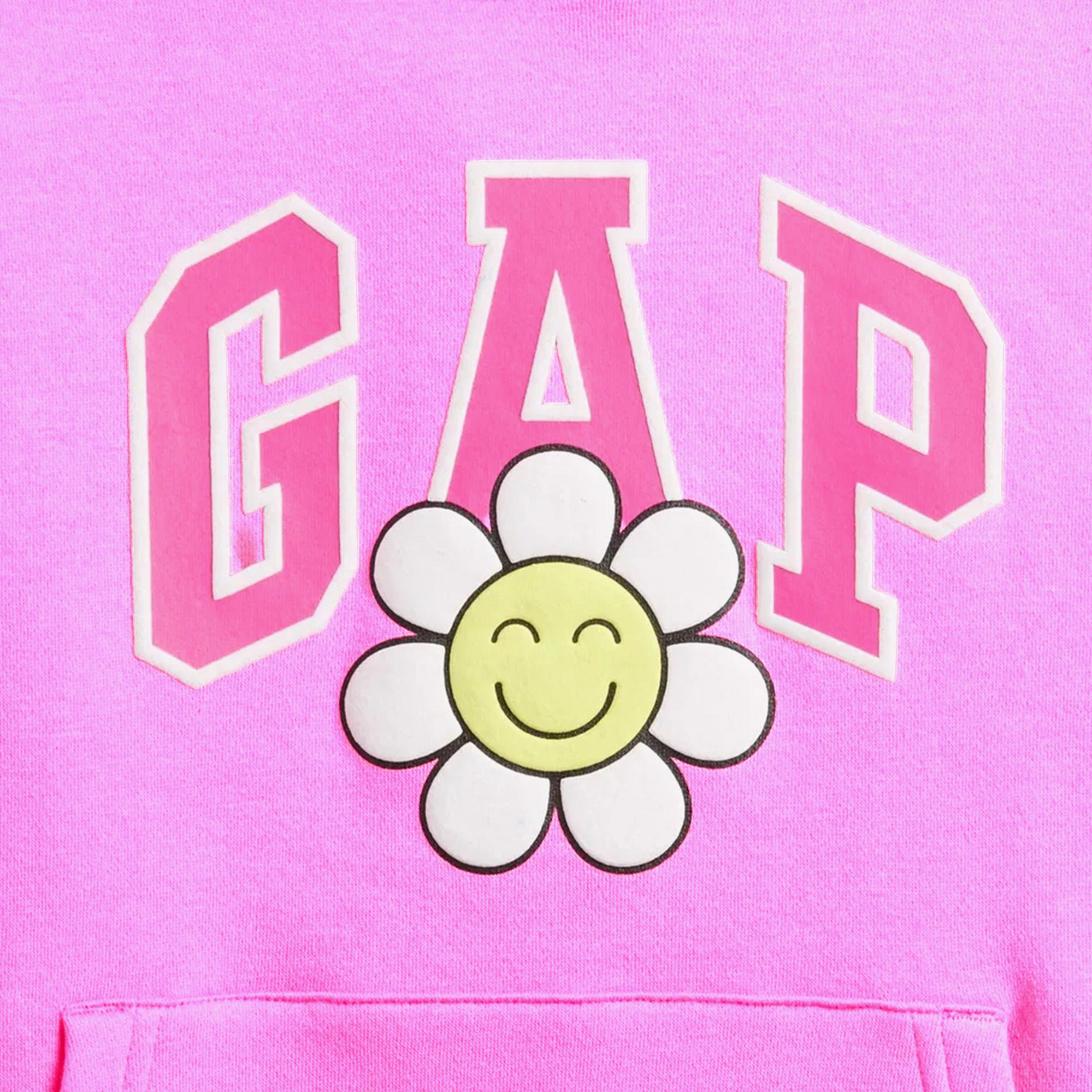 Gap Logo Çiçek Desenli Çocuk Pembe Sweatshirt
