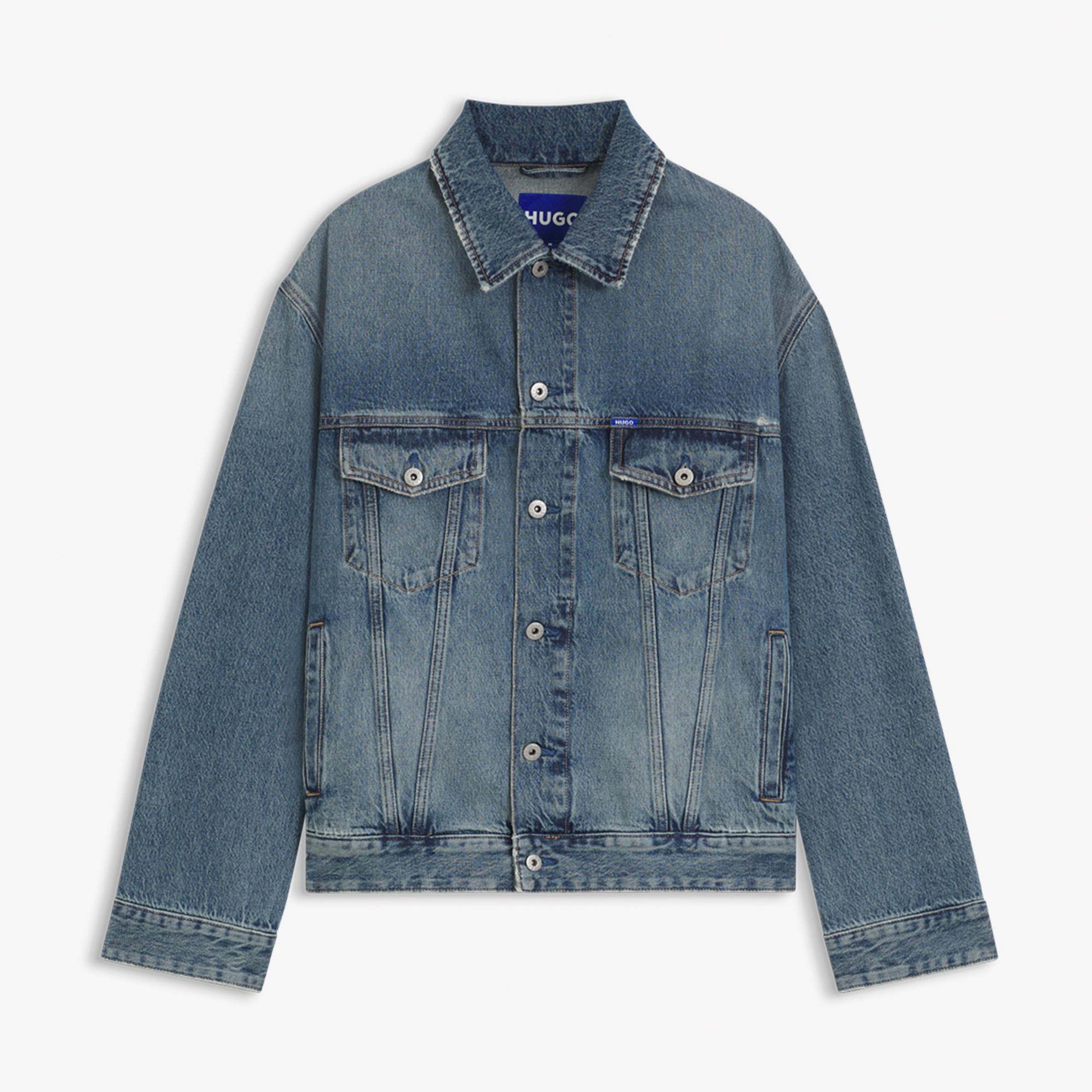 Hugo Loose Fit Stonewashed Erkek Mavi Denim Ceket
