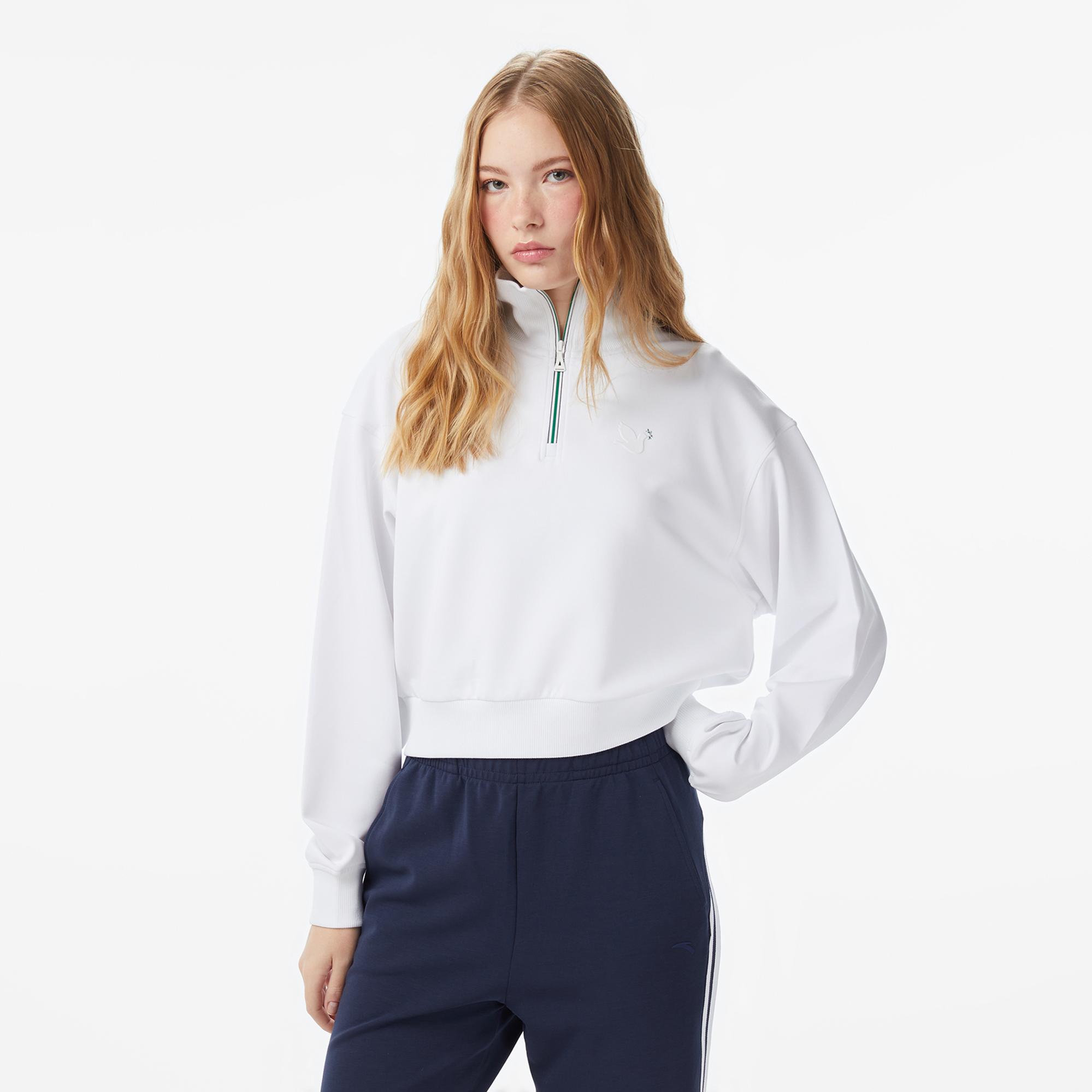 Anta Iconic Kadın Beyaz Yarım Fermuarlı Sweatshirt