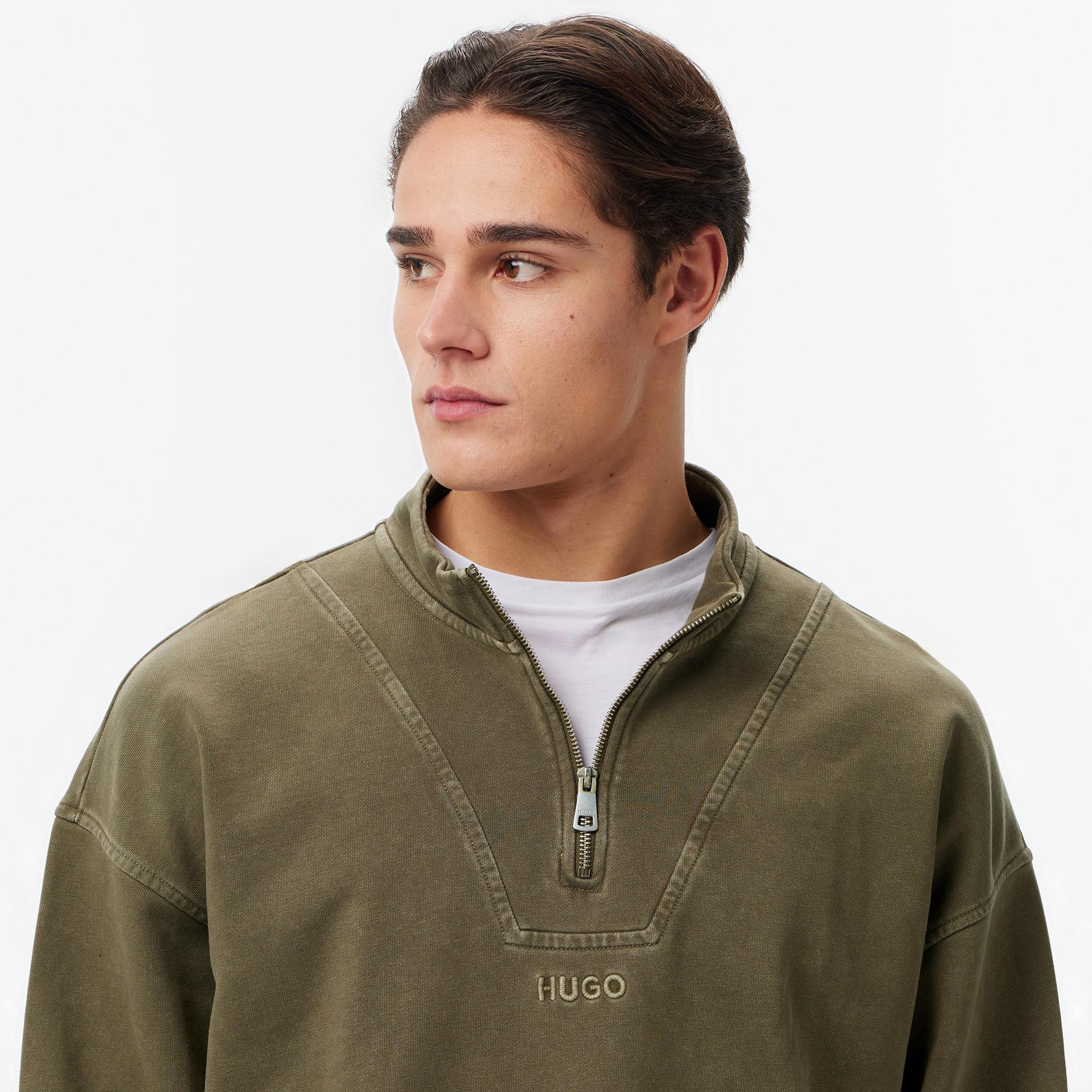 Hugo Boss Zip Neck Erkek Yeşil Sweatshirt