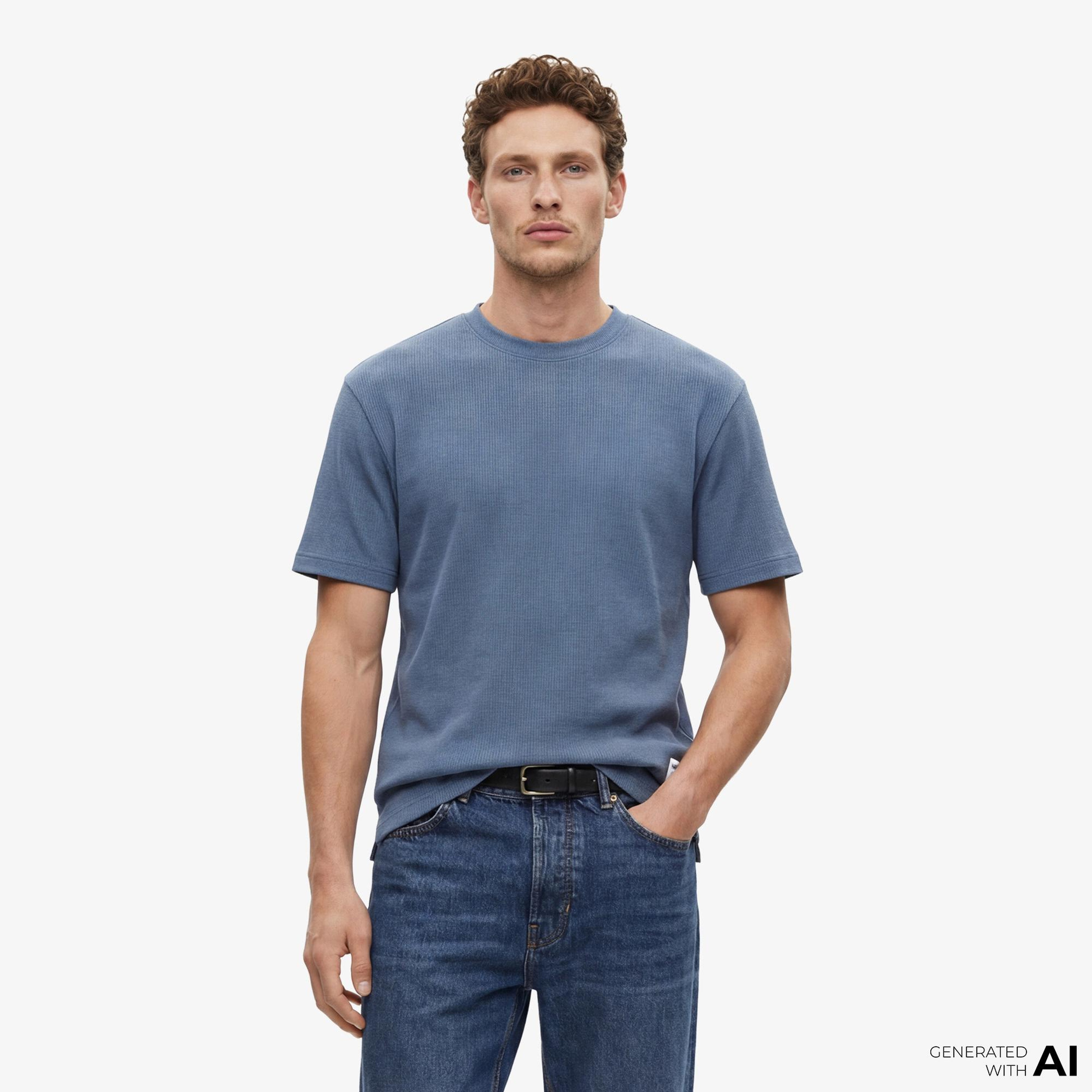 Hugo Boss Cotton Terry Erkek Mavi T-Shirt