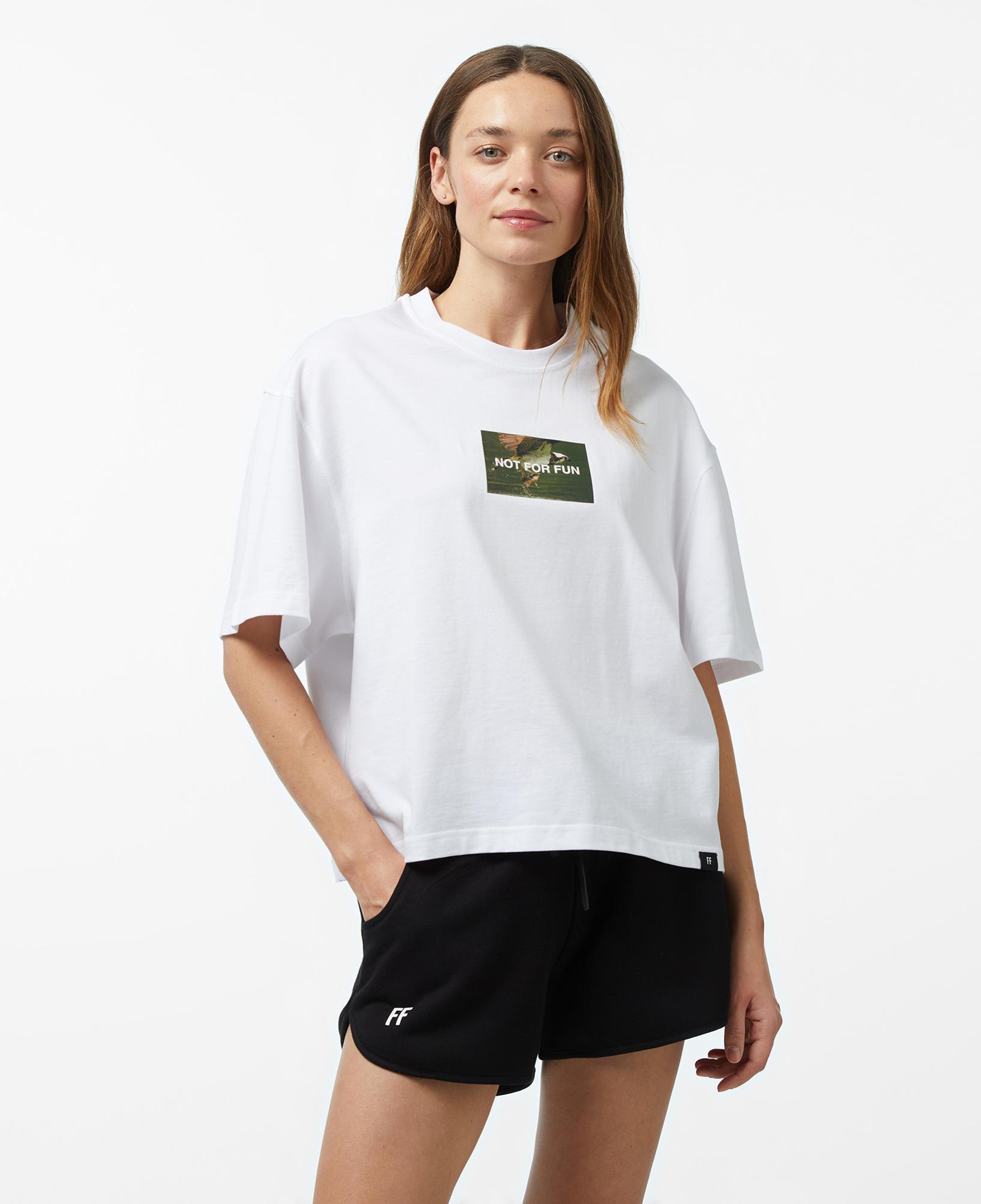 Forfun Not For Fun 005 - Oversize Drop Shoulder Kadın Beyaz T-Shirt