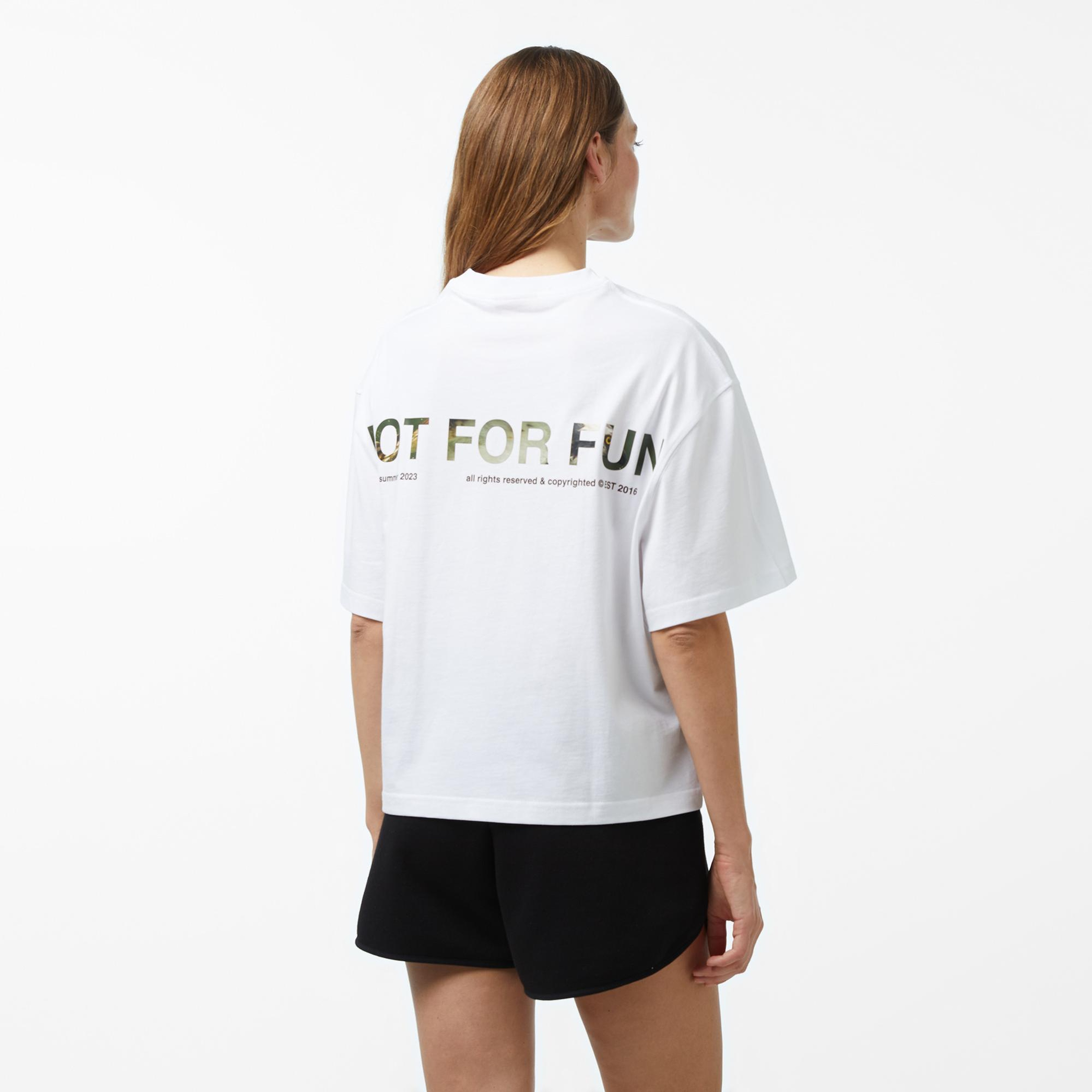 Forfun Not For Fun 005 - Oversize Drop Shoulder Kadın Beyaz T-Shirt