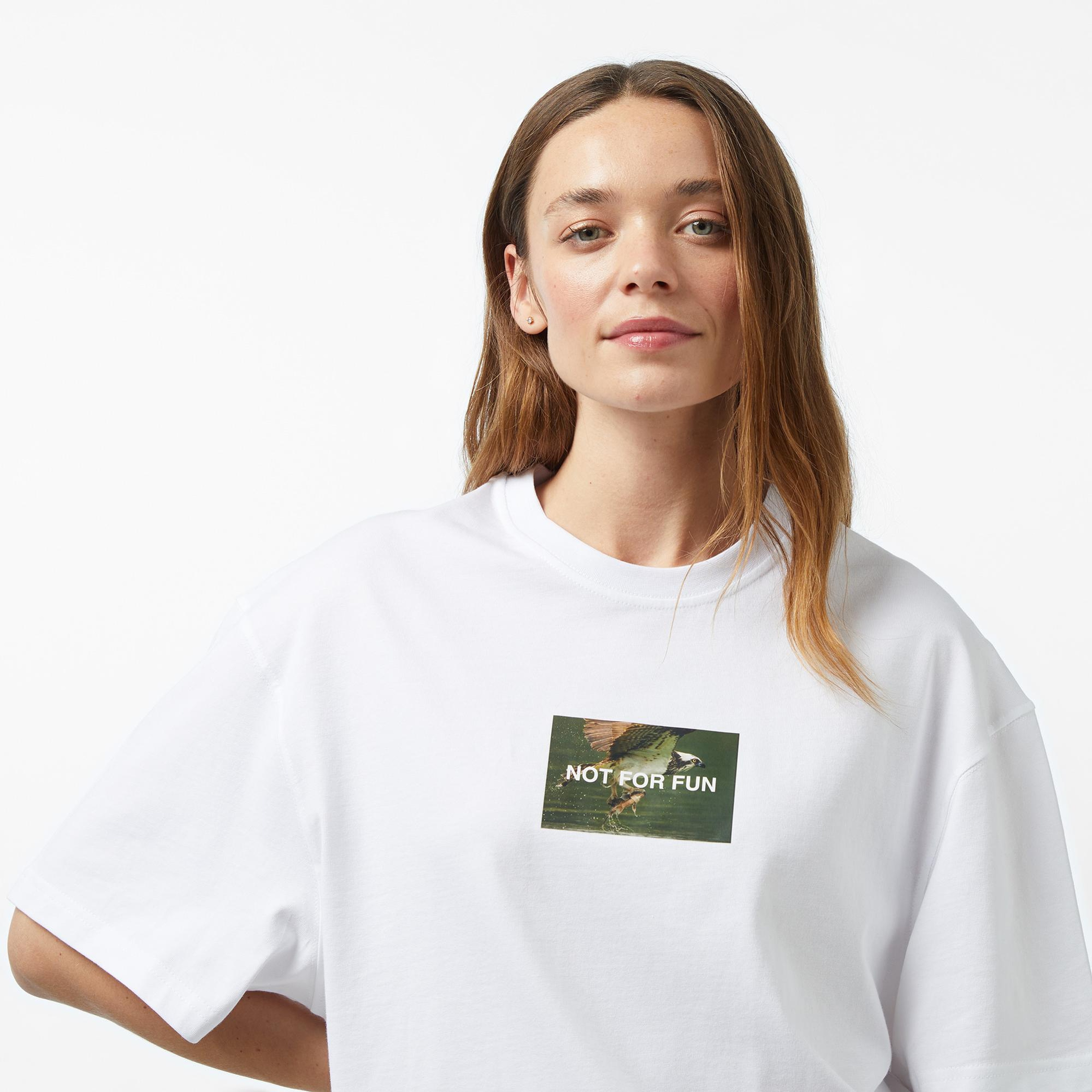 Forfun Not For Fun 005 - Oversize Drop Shoulder Kadın Beyaz T-Shirt