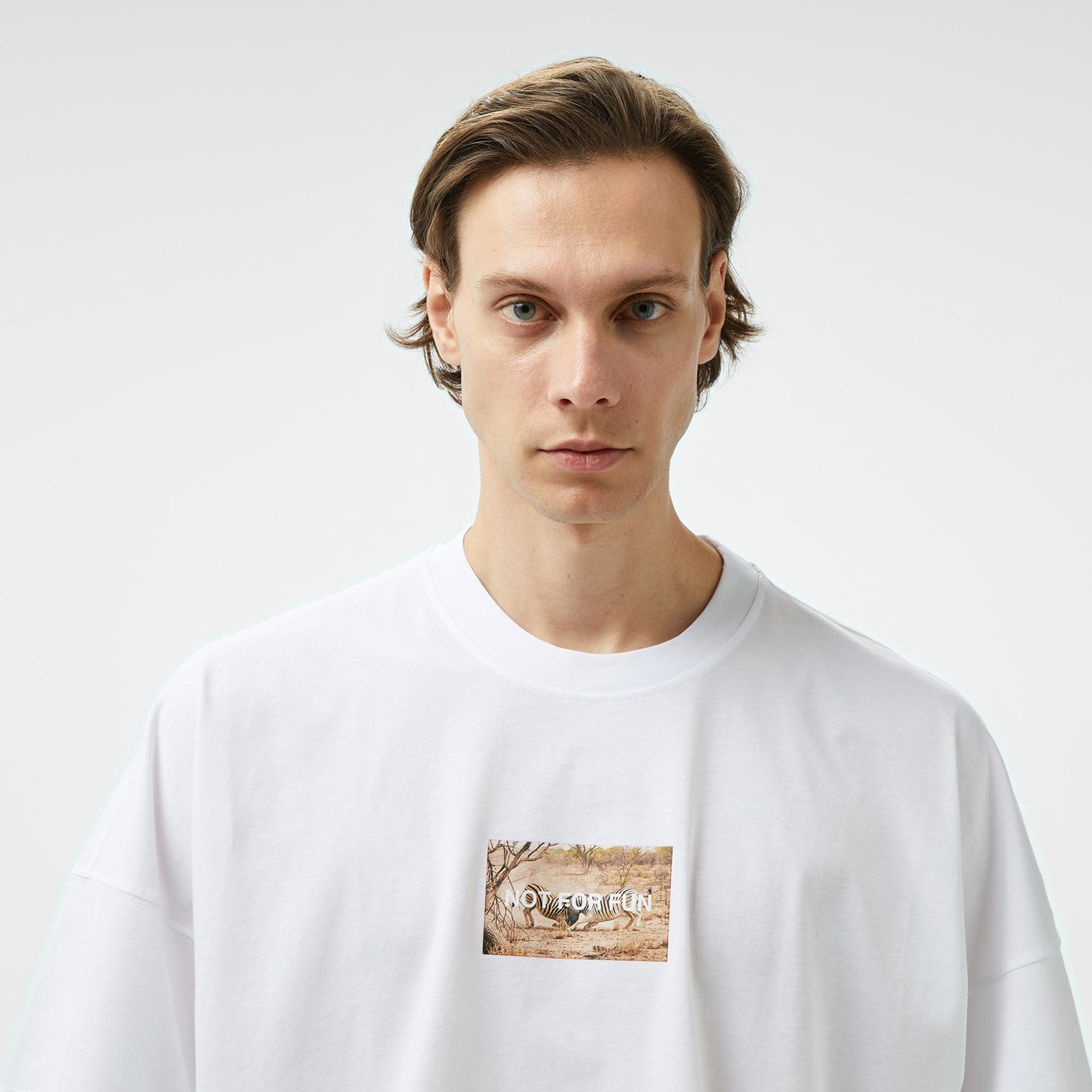 Forfun Not For Fun 006 Oversize Drop Shoulder Erkek Beyaz T-Shirt