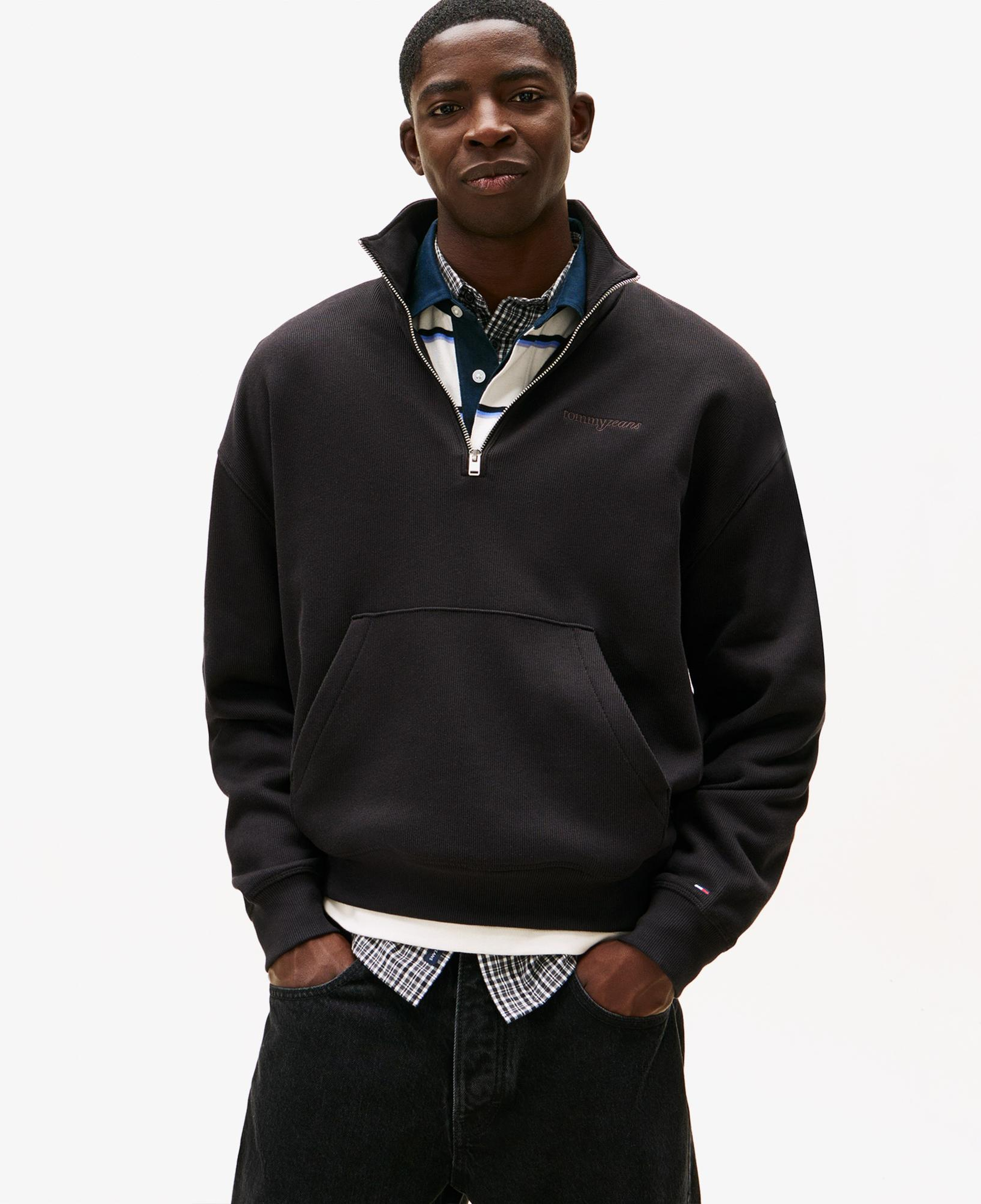 Tommy Hilfiger Jeans 90s Script Rib Fleece Erkek Siyah Sweatshirt