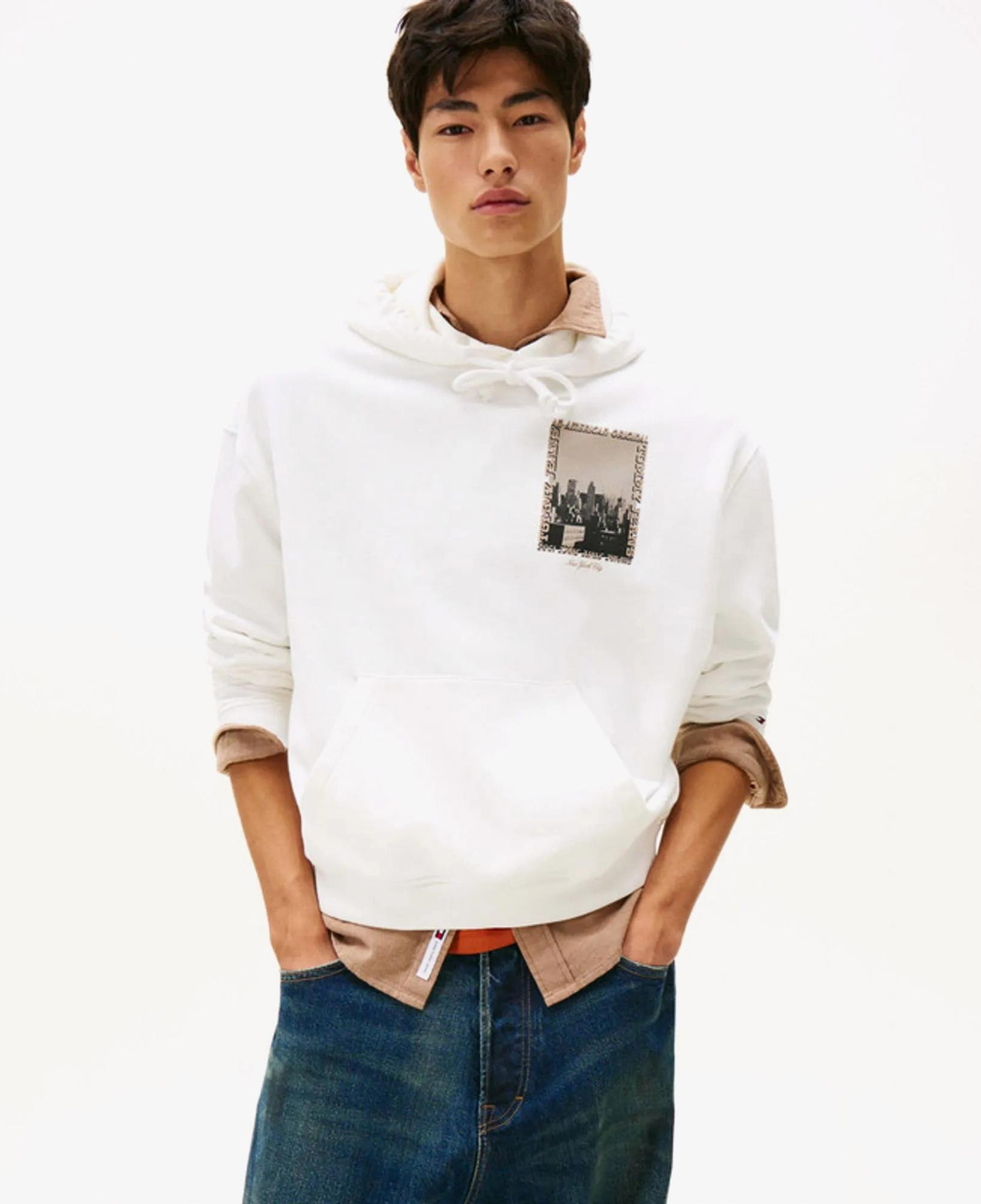 Tommy Hilfiger 90s Washed Photo City Erkek Beyaz Sweatshirt