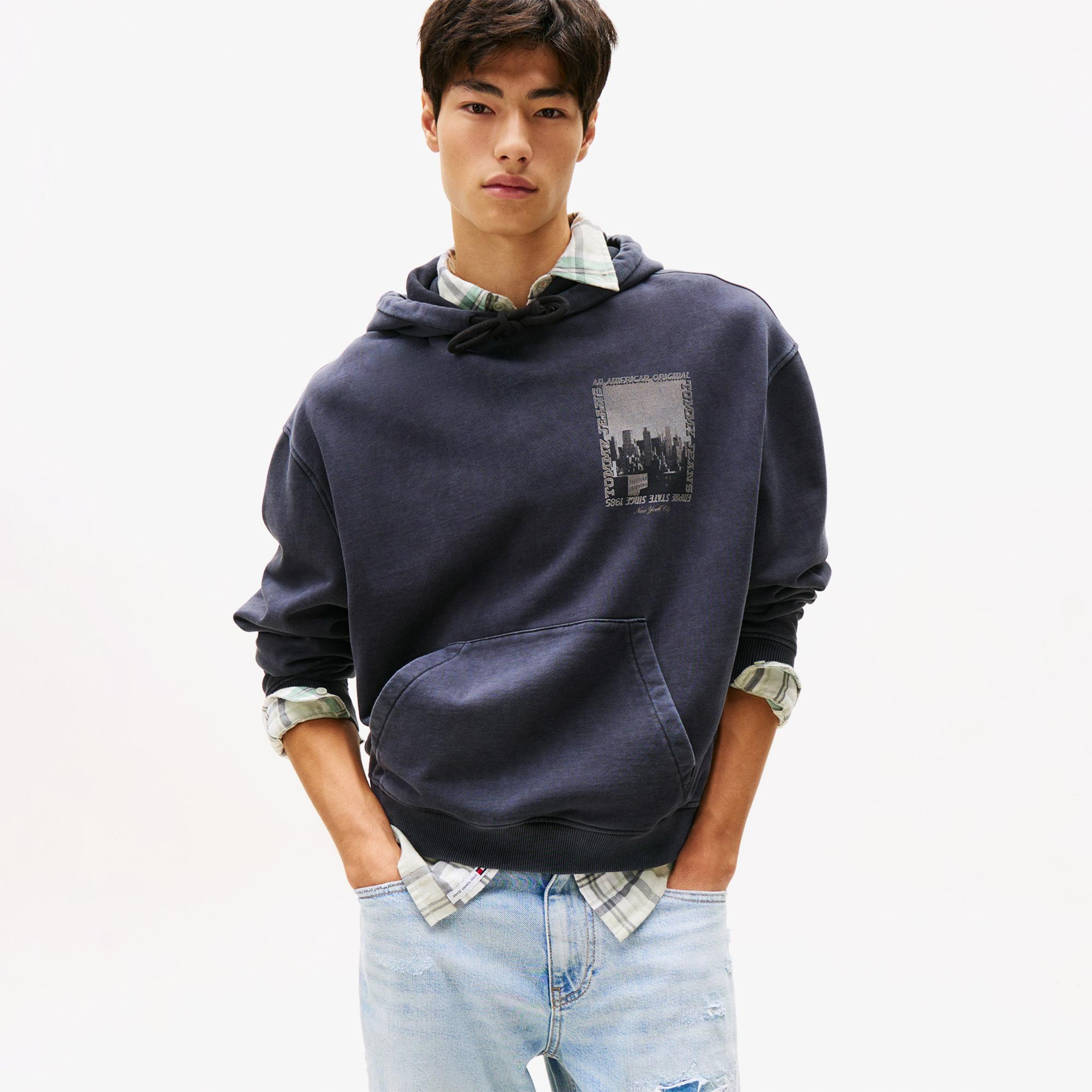 Tommy Hilfiger 90s Back Photo Print Erkek Lacivert Sweatshirt