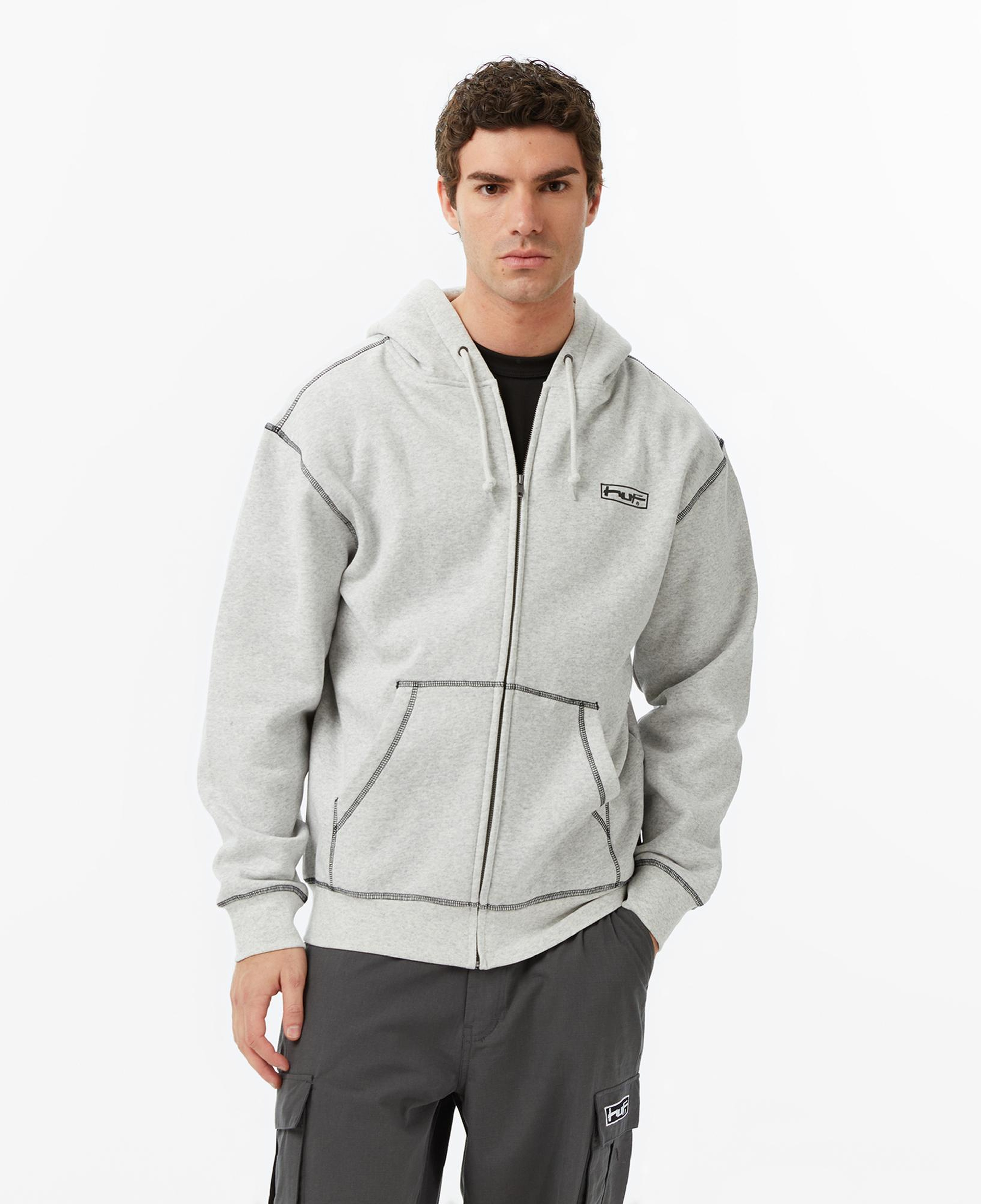 Huf Stretch Full-Zip Erkek Gri Sweatshirt