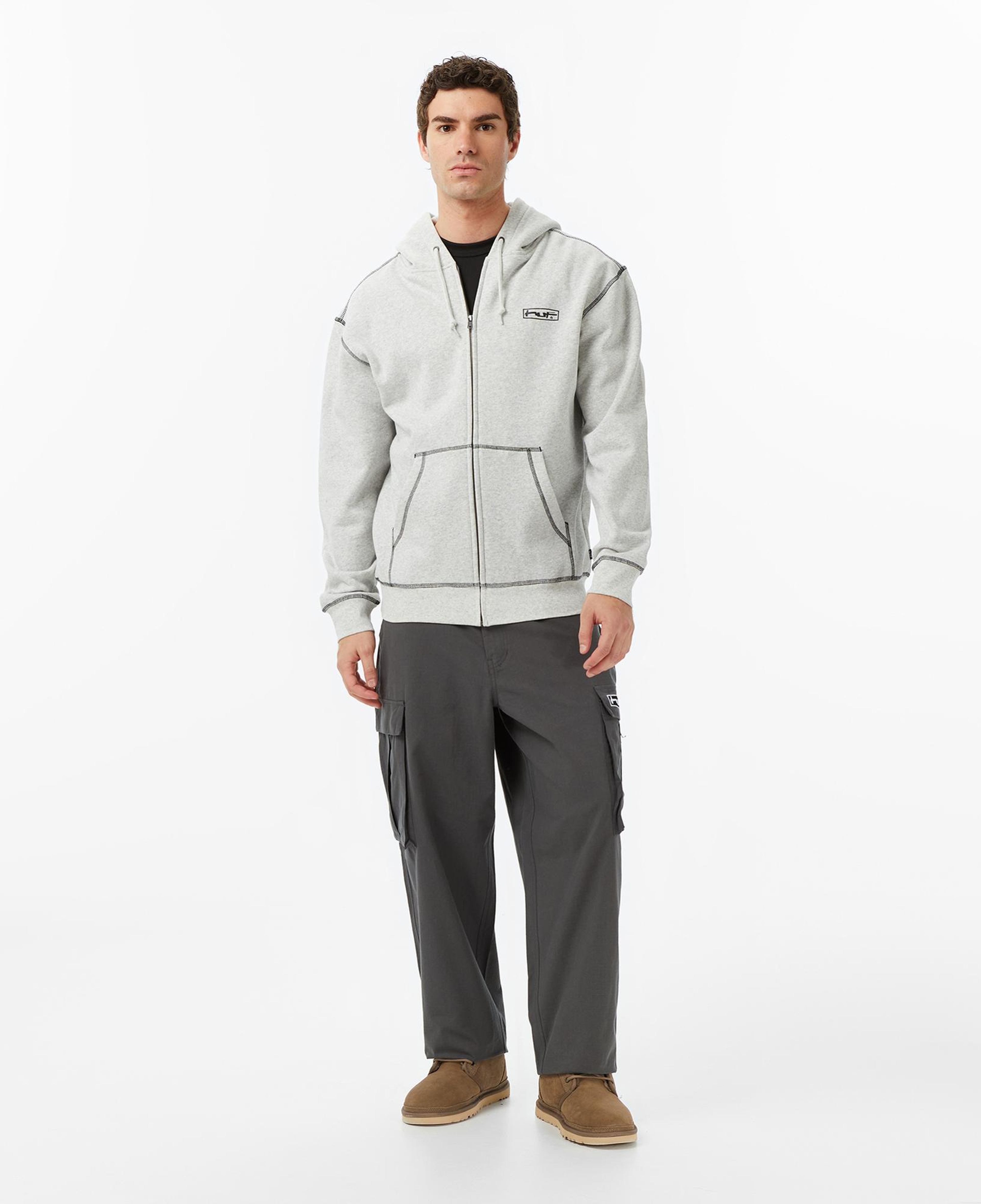 Huf Stretch Full-Zip Erkek Gri Sweatshirt