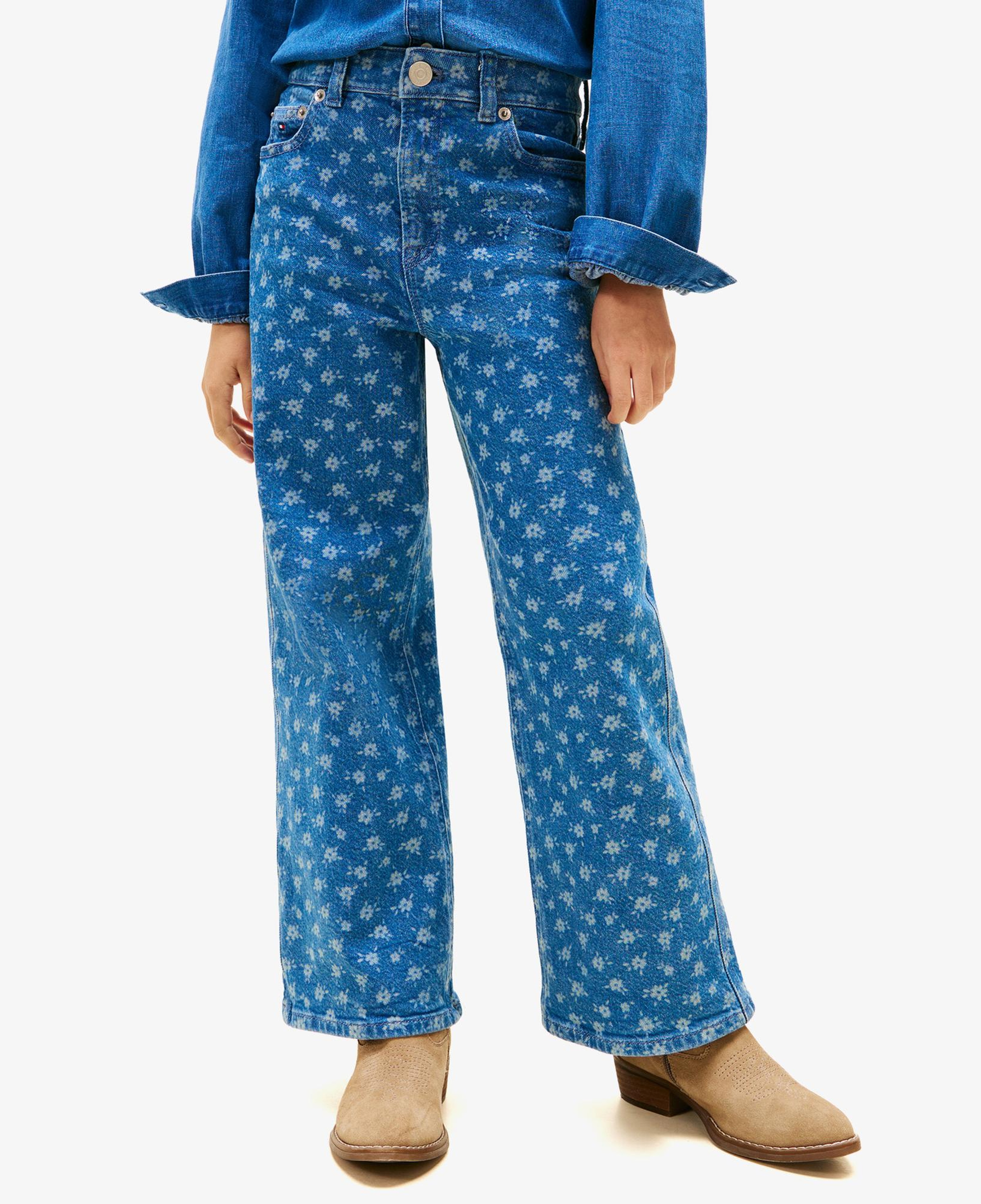 Tommy Hilfiger Mabel Wide Leg Flower Aop Jeans Çocuk Mavi Pantolon