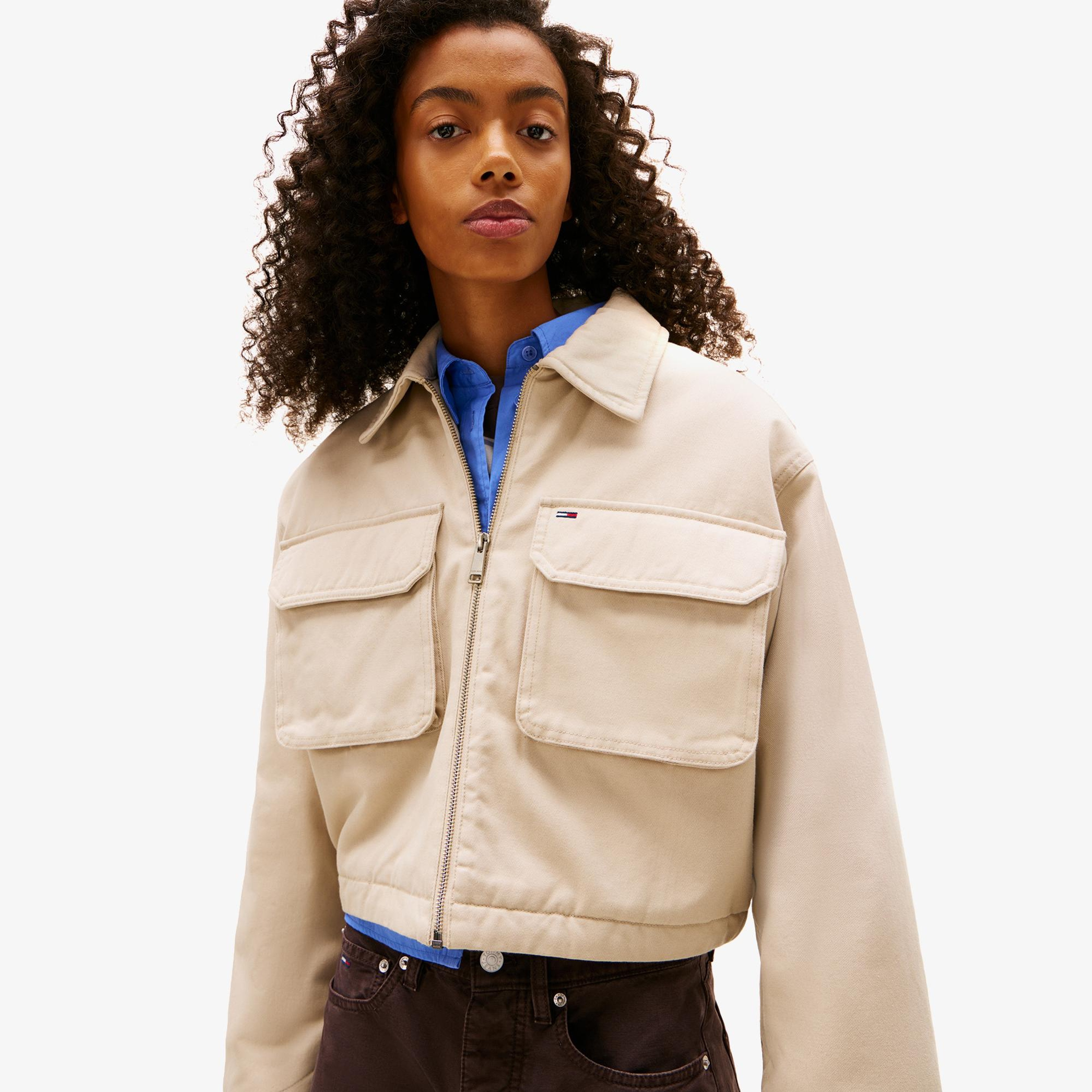 Tommy Hilfiger Cropped Workwear Kadın Bej Ceket