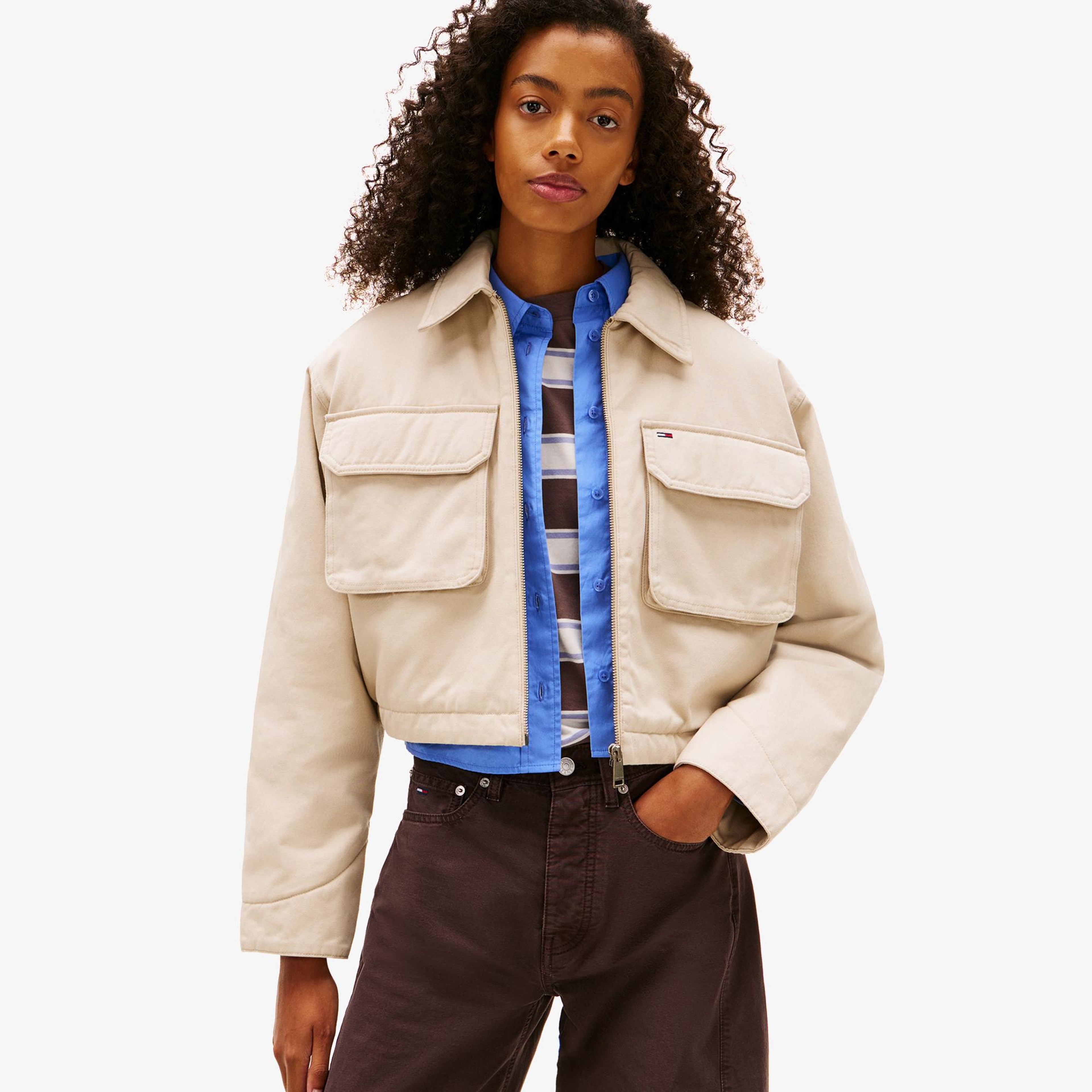 Tommy Hilfiger Cropped Workwear Kadın Bej Ceket