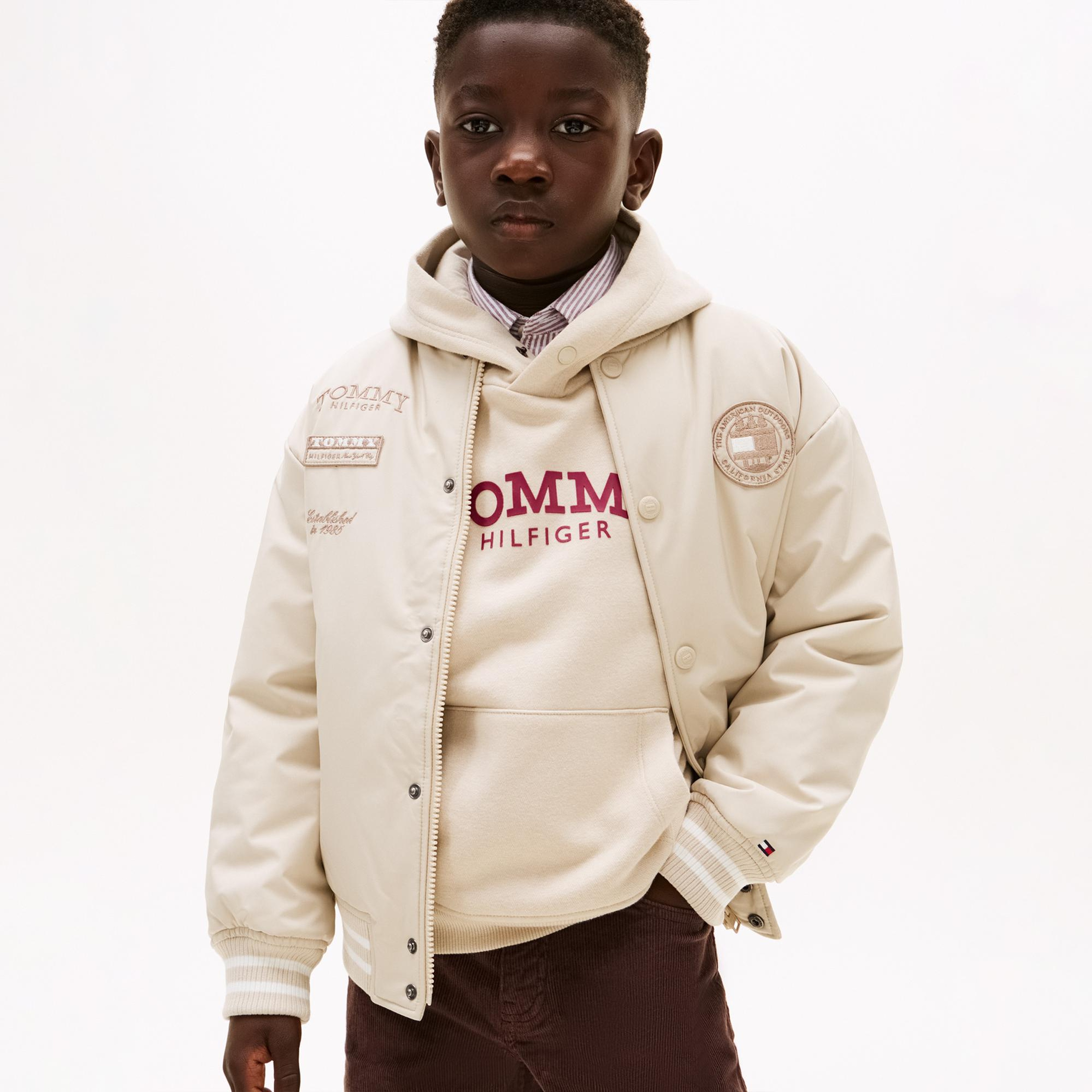 Tommy Hilfiger Padded Graphic Bomber Çocuk Bej Ceket