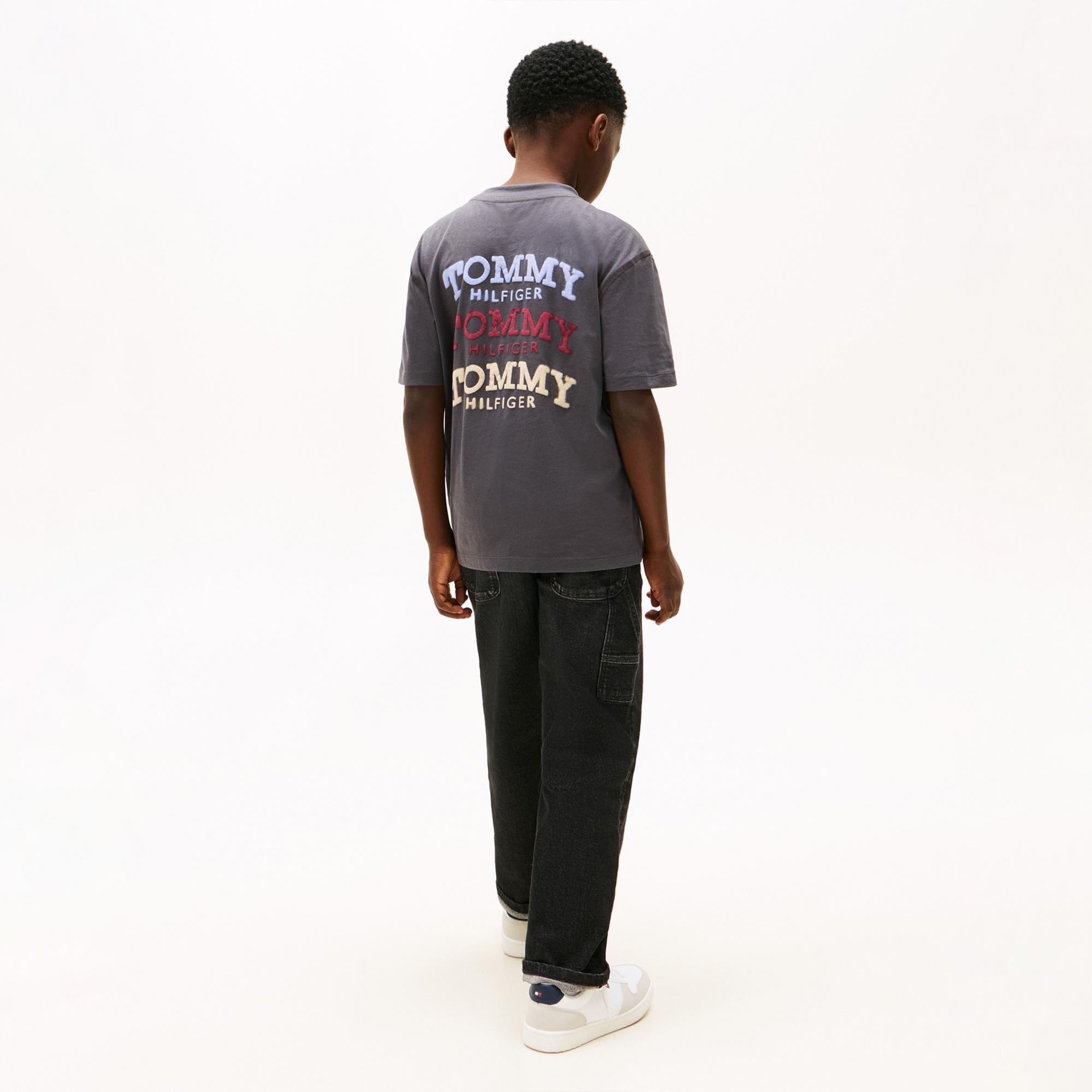 Tommy Hilfiger Washed Faded Graphic Çocuk Gri T-Shirt