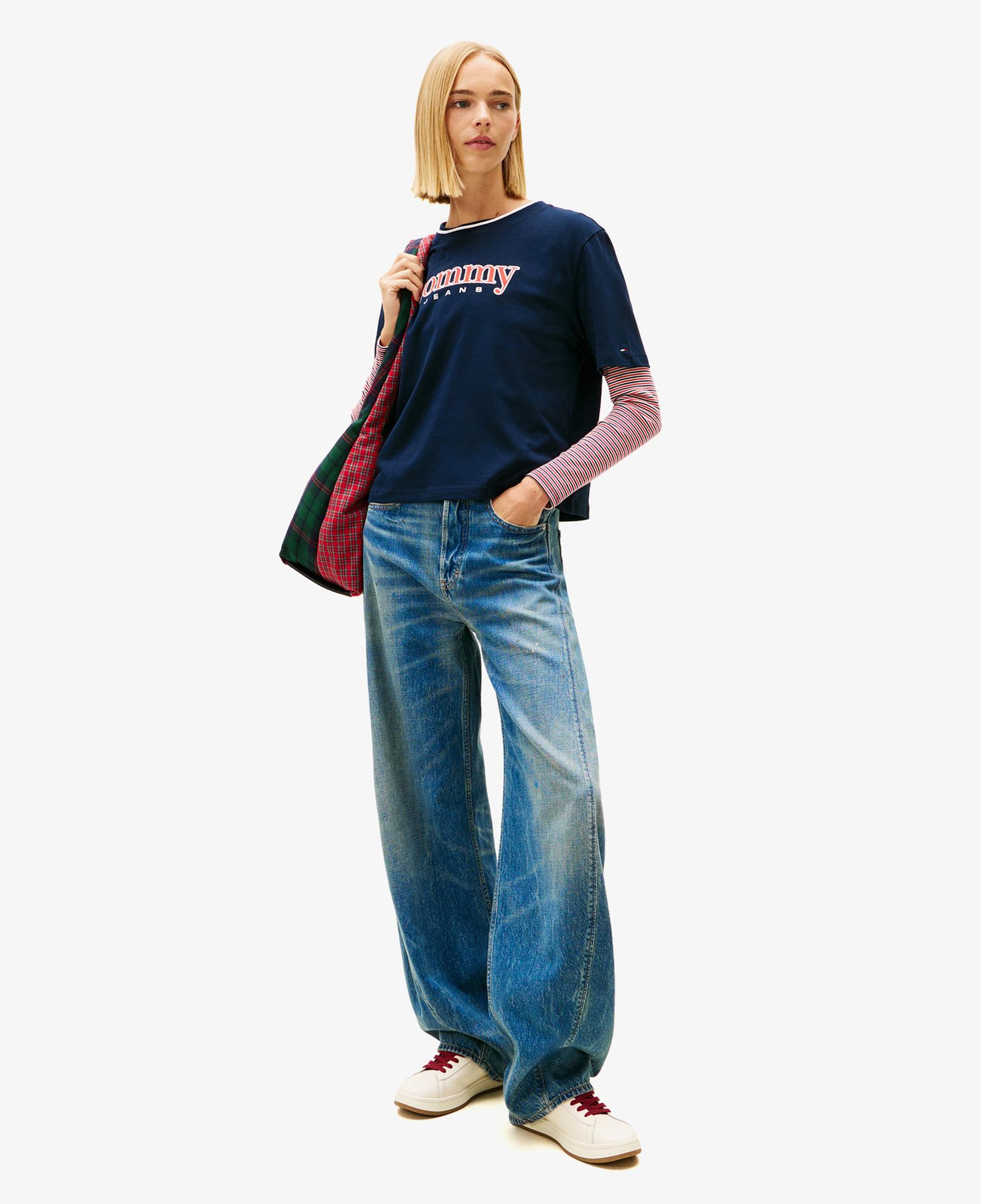 Tommy Hilfiger Boxy Tommy Applique Kadın Mavi T-Shirt