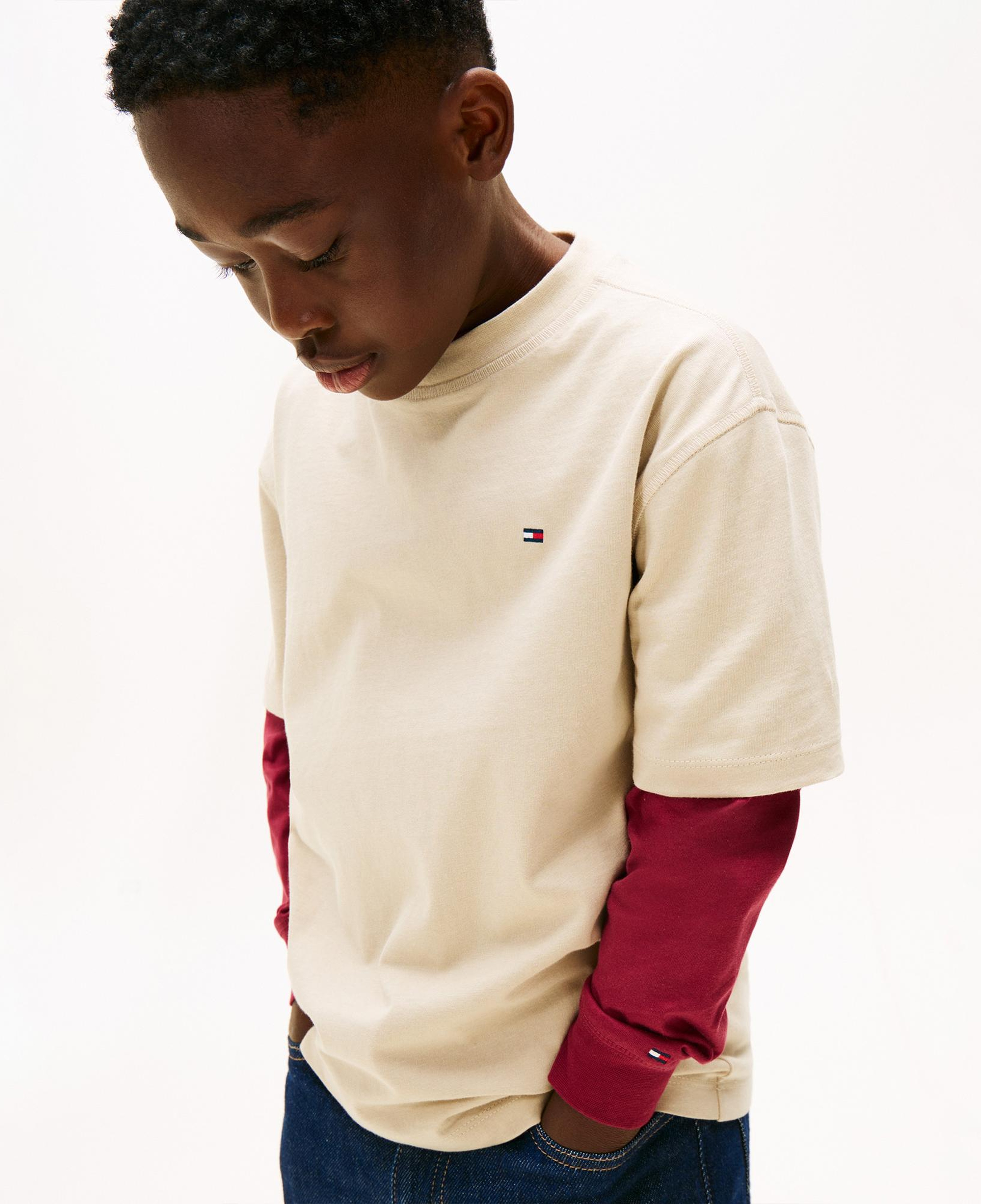 Tommy Hilfiger Washed Faded Graphic Çocuk Bej T-Shirt