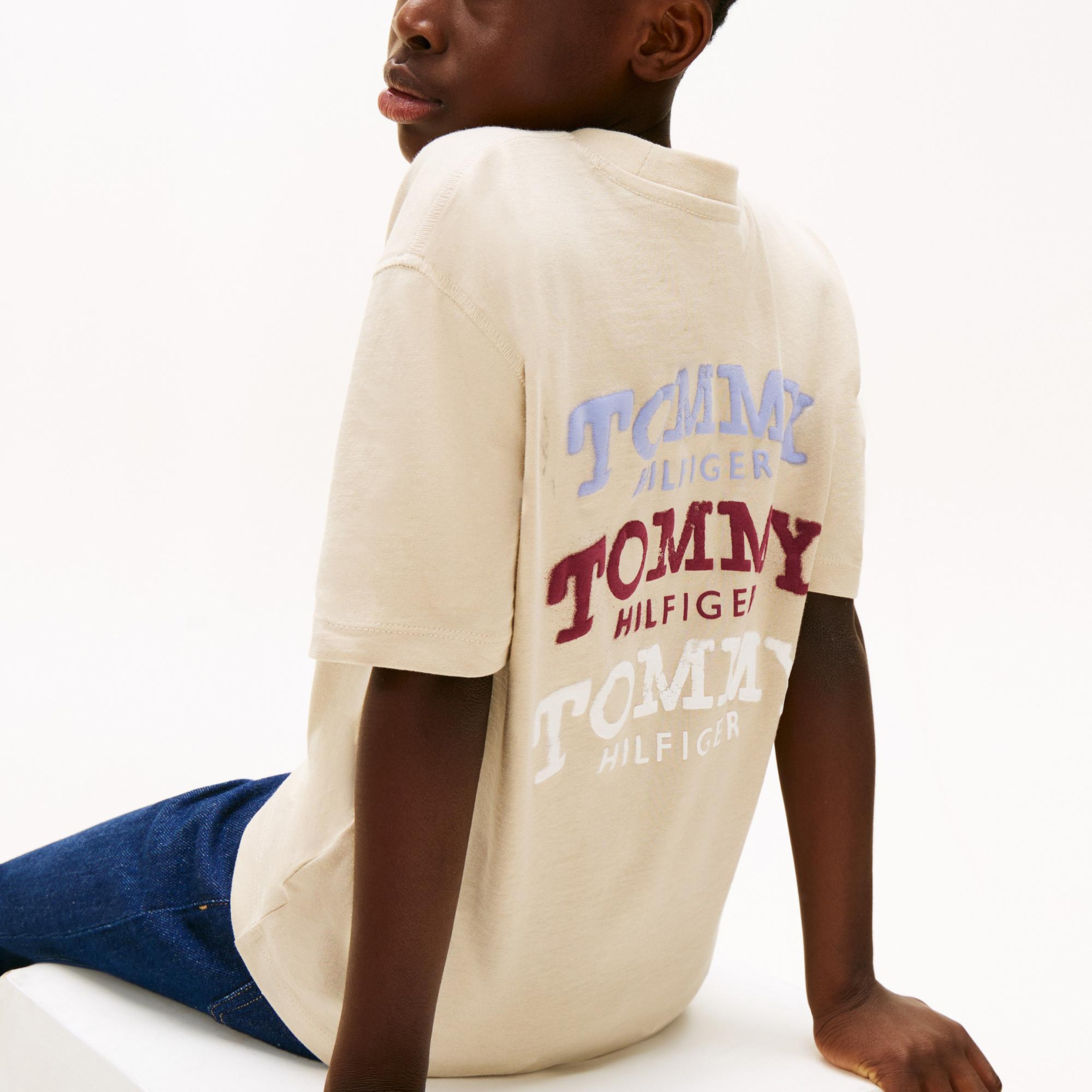 Tommy Hilfiger Washed Faded Graphic Çocuk Bej T-Shirt