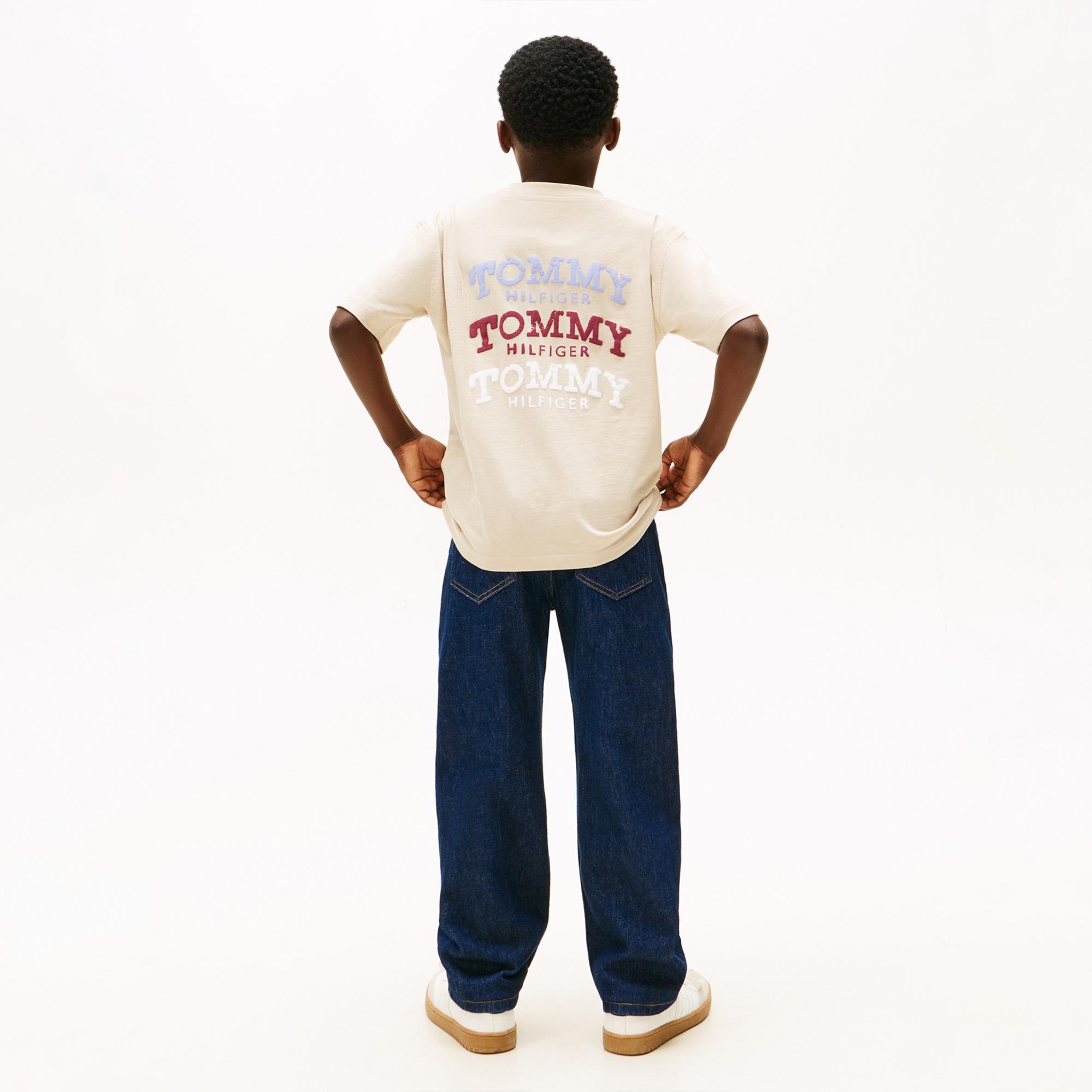 Tommy Hilfiger Washed Faded Graphic Çocuk Bej T-Shirt