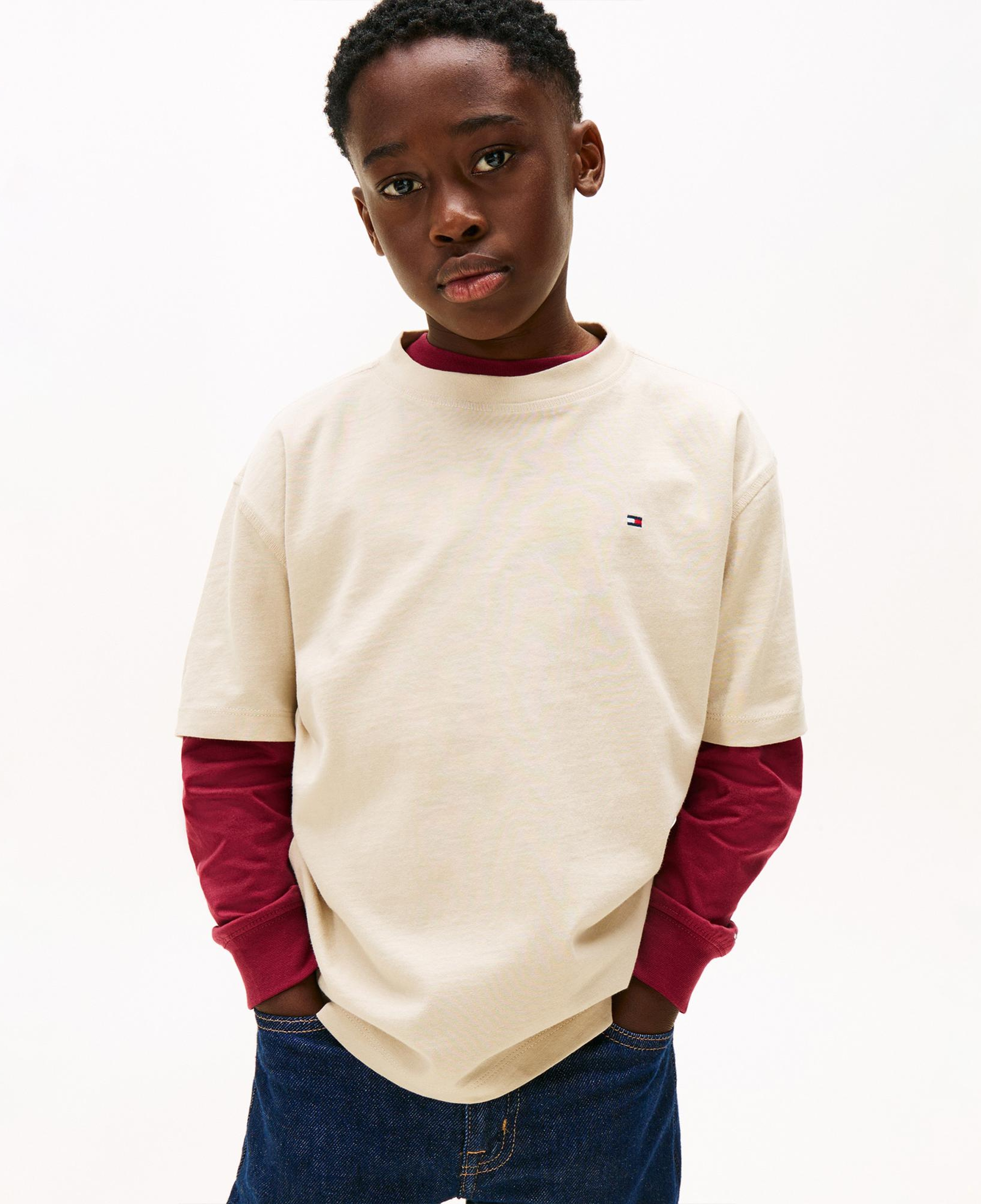 Tommy Hilfiger Washed Faded Graphic Çocuk Bej T-Shirt