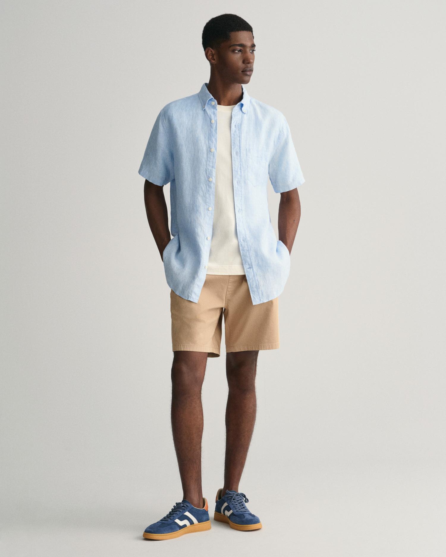 GANT Erkek Mavi Regular Fit Düğmeli Yaka Keten Gömlek